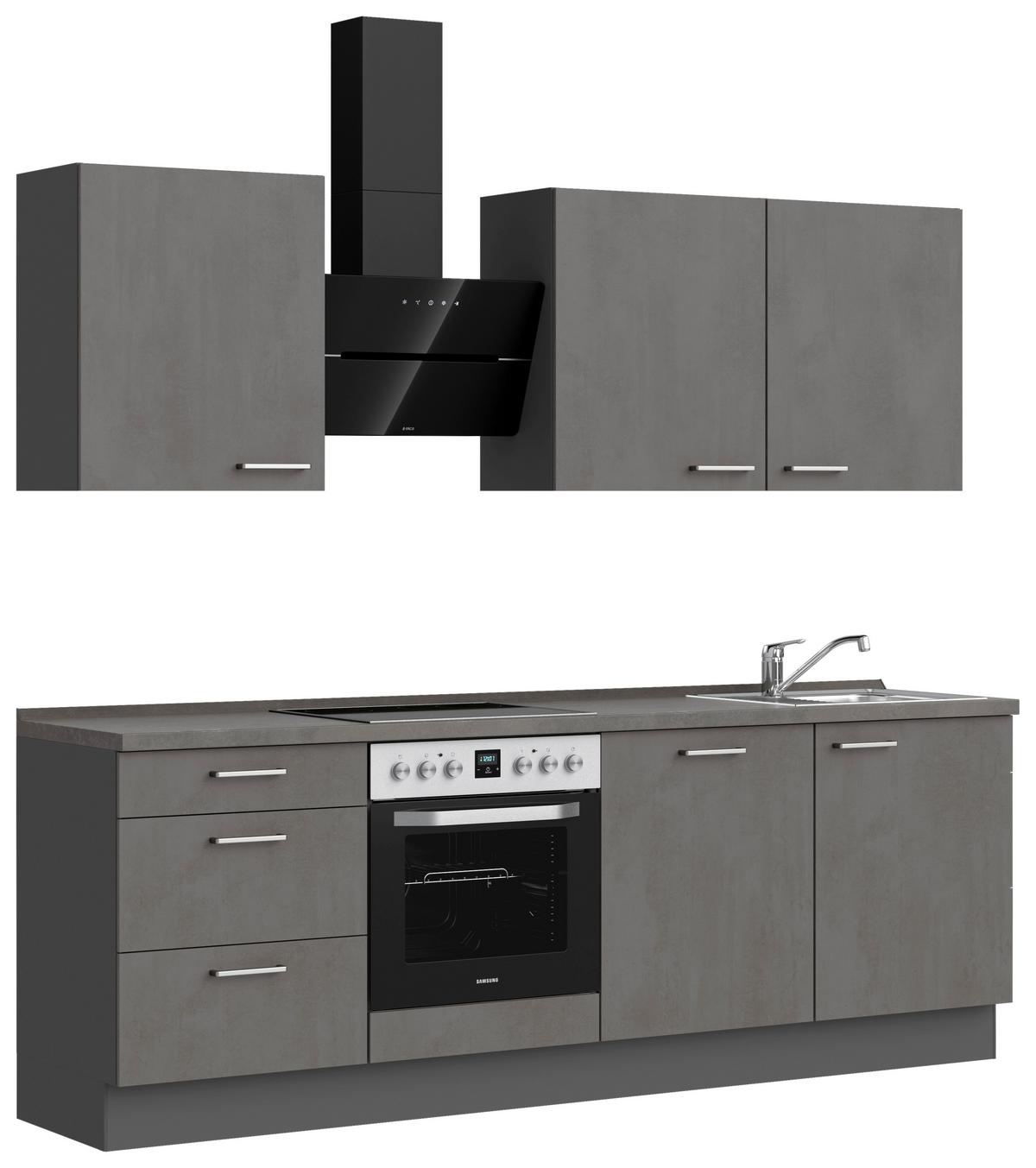 Küchenblock Riva High m. Geräten Schieferfarben - Schieferfarben/Edelstahlfarben, MODERN, Holzwerkstoff/Metall (240cm) - Nobilia