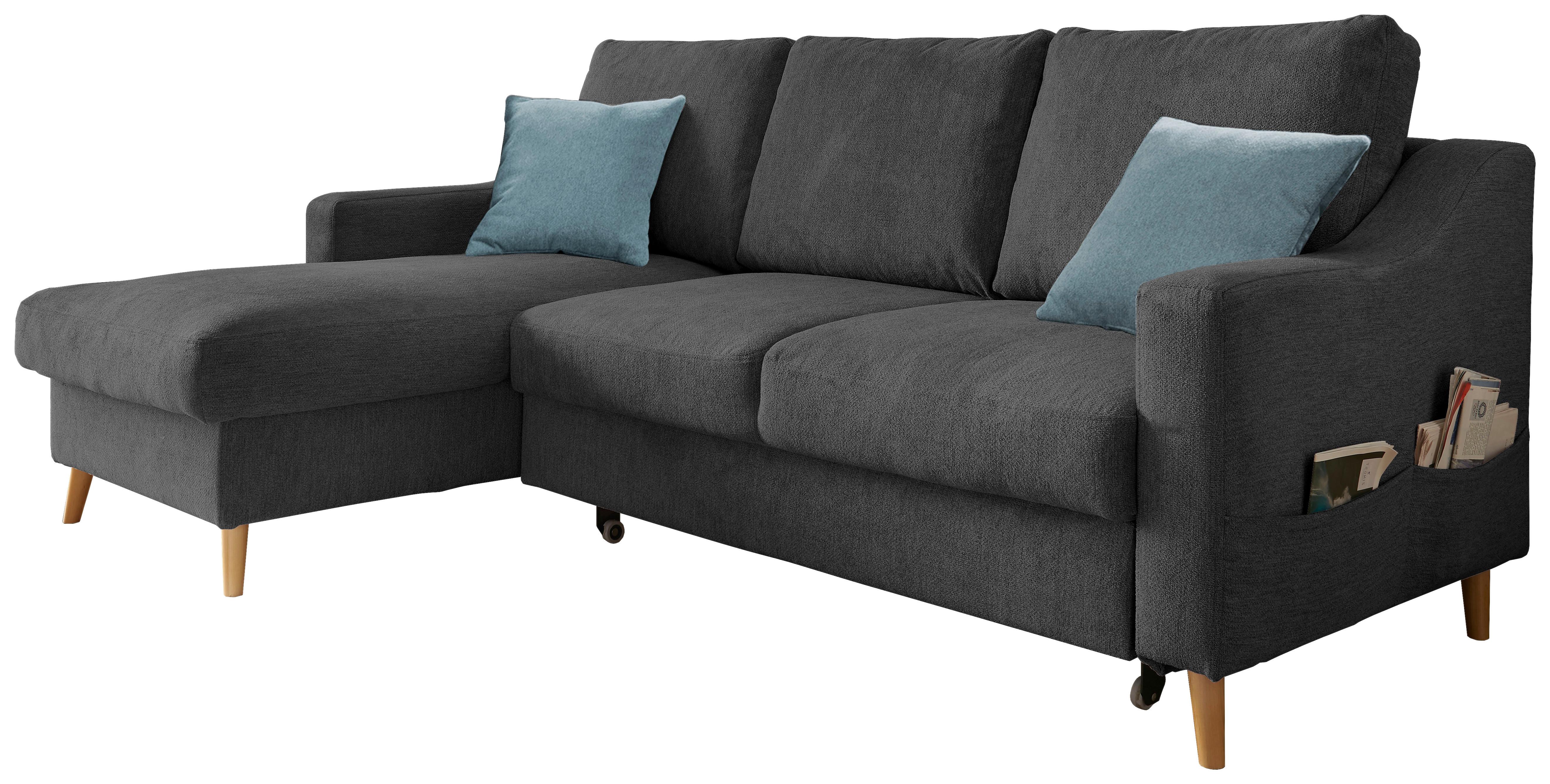 Wohnlandschaft Valentina Schwarz Mikrofaser - Blau/Schwarz, Design, Holz/Textil (150/228cm) - MID.YOU