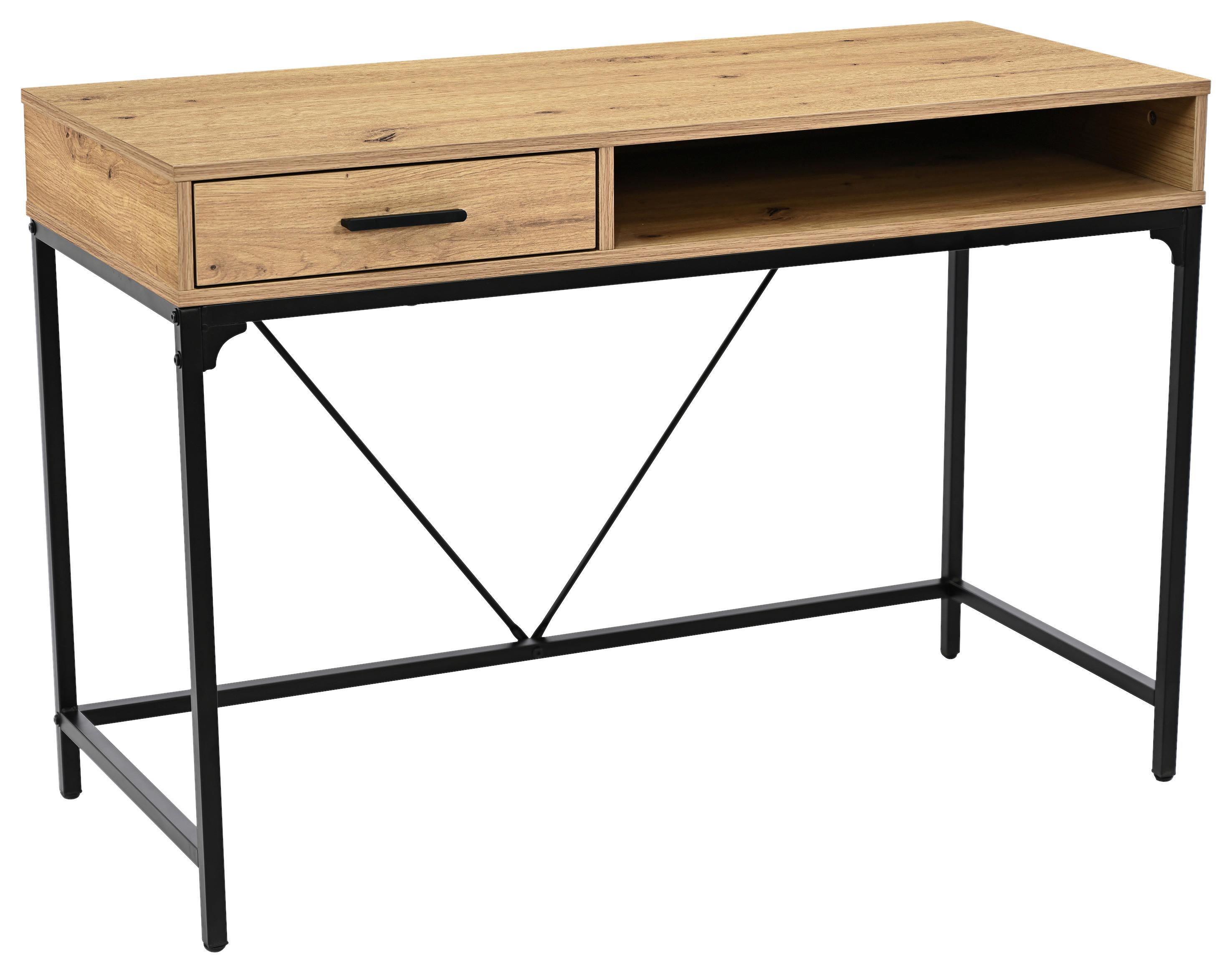 Masă de scris ERICH 2 - stejar Artisan/negru, Modern, metal/material pe bază de lemn (110/75/46cm) - Modern Living