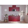 Miniküche Economy m. Geräten Rot B: ca. 150 cm - Edelstahlfarben/Rot, Basics, Holzwerkstoff/Kunststoff (150cm) - Respekta