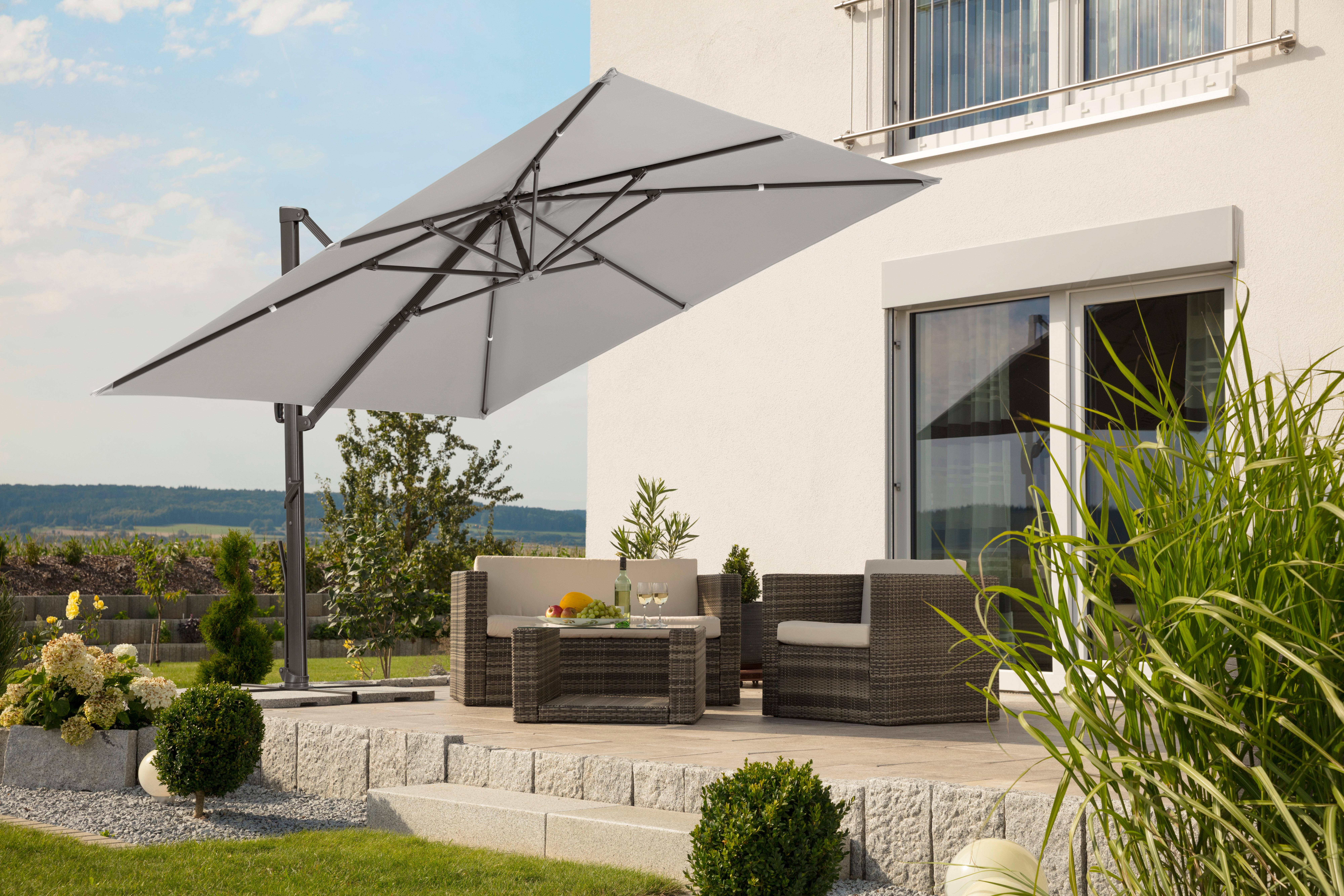 Ampelschirm Rhodos ca. 360x 253x300 cm Hellgrau - Anthrazit/Hellgrau, Basics, Textil/Metall (360/253/300cm) - Schneider