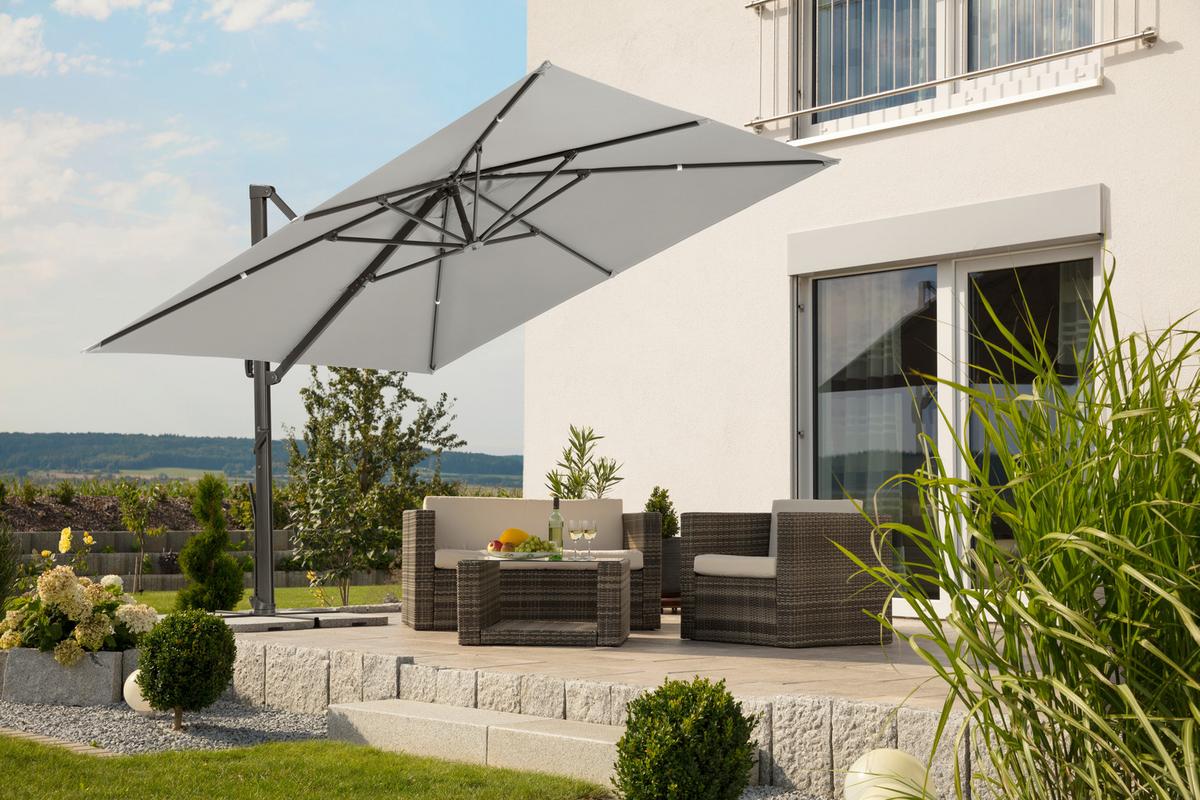Ampelschirm Rhodos ca. 360x 253x300 cm Hellgrau - Anthrazit/Hellgrau, Basics, Textil/Metall (360/253/300cm) - Schneider