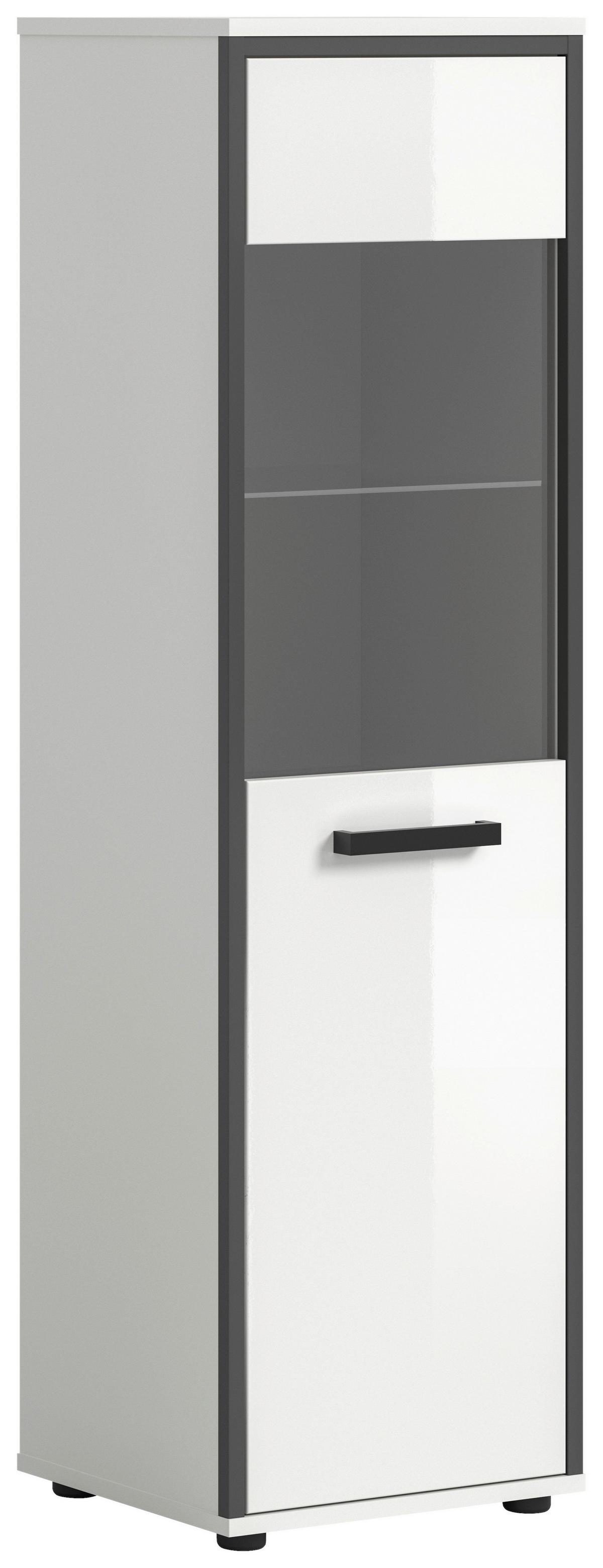 Midischrank Kojak Weiß/Anthrazit - Weiß Hochglanz/Schwarz, MODERN, Glas/Holzwerkstoff (40/139/34cm) - MID.YOU