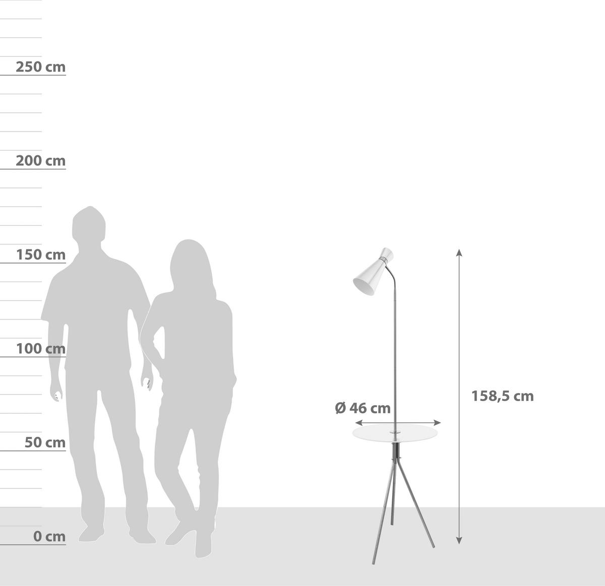 Stehleuchte Policara in Weiß max. 10 Watt - Weiß/Nickelfarben, MODERN, Glas/Metall (46/158,5cm)