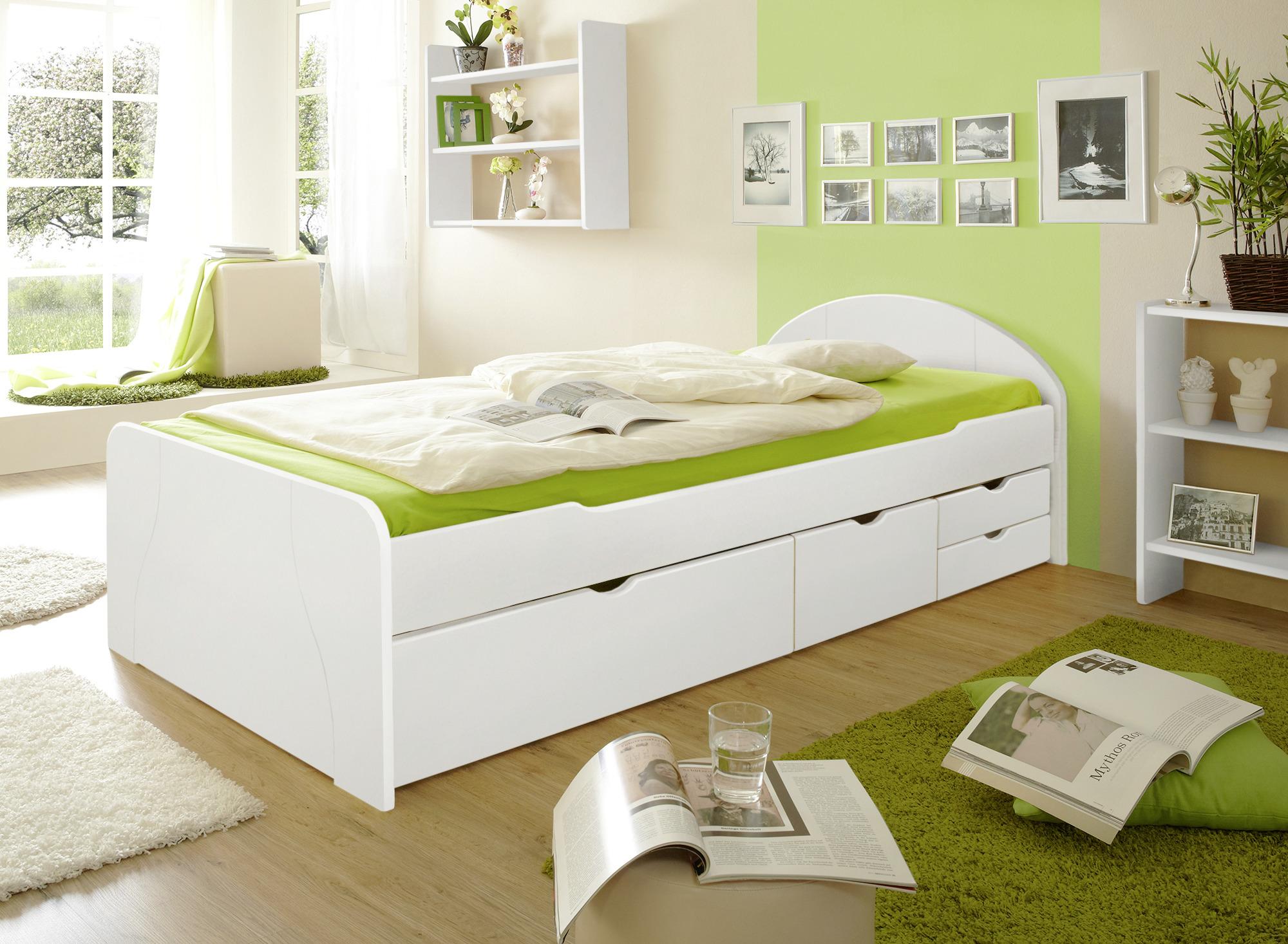 Postelja S Predalom Erna, 90x200, Bor, Masivno, Bela - bela, Basics, les (90/200cm) - MID.YOU