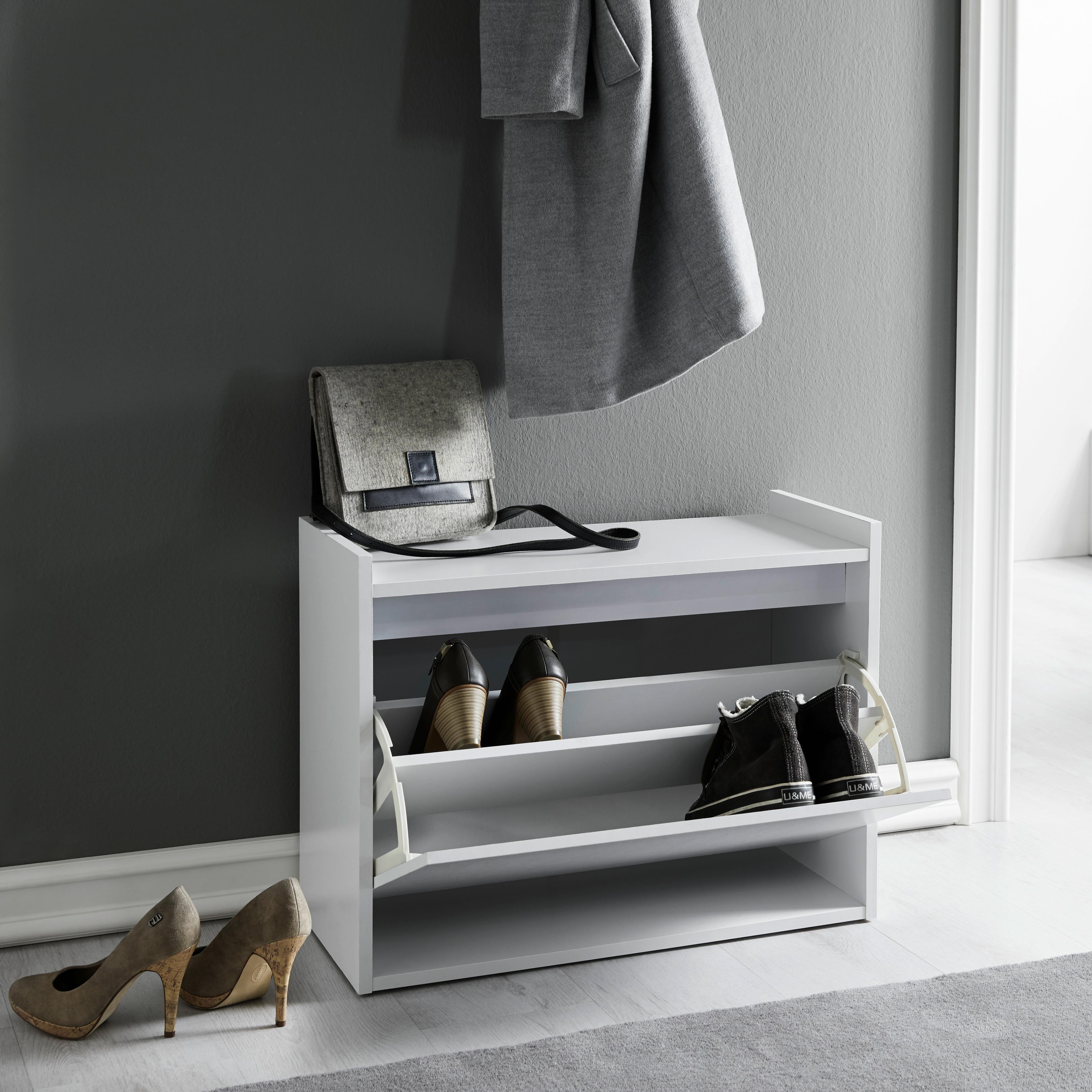 Schuhkipper in Weiß "Mali" - Weiß, MODERN, Holzwerkstoff (63/48/30cm) - Bessagi Home