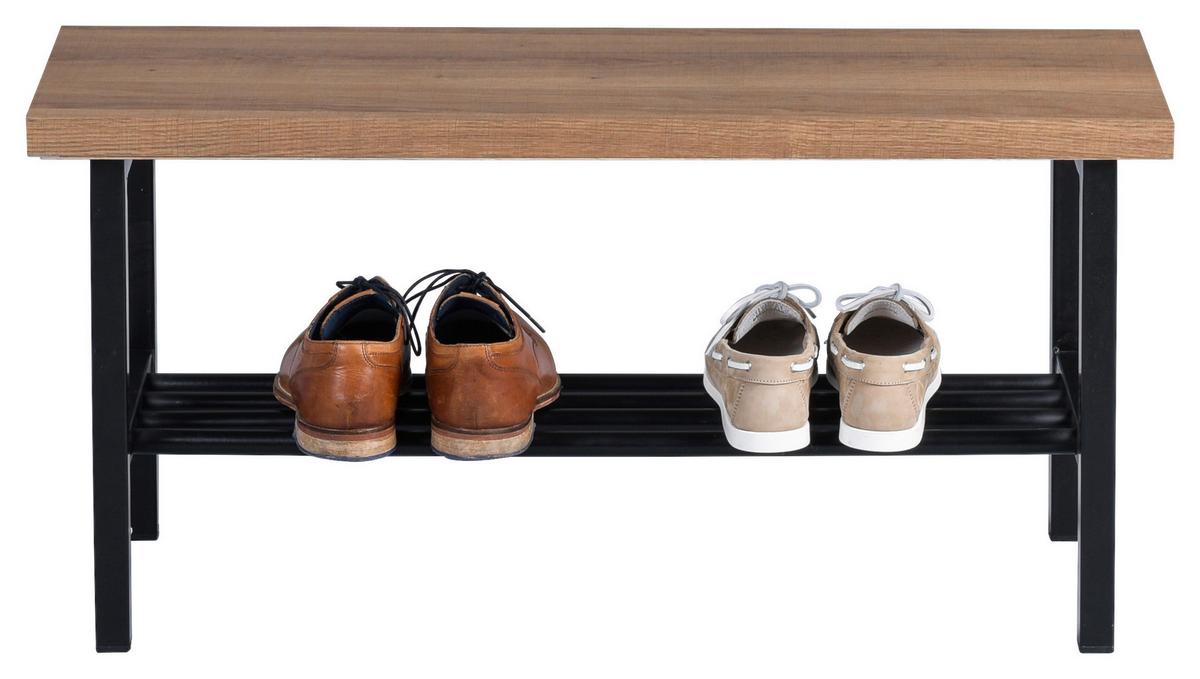 SIEDZISKO DO PRZEDPOKOJU LENZ - kolor dębowy/czarny, Basics, materiał drewnopochodny/metal (80/41/30cm)