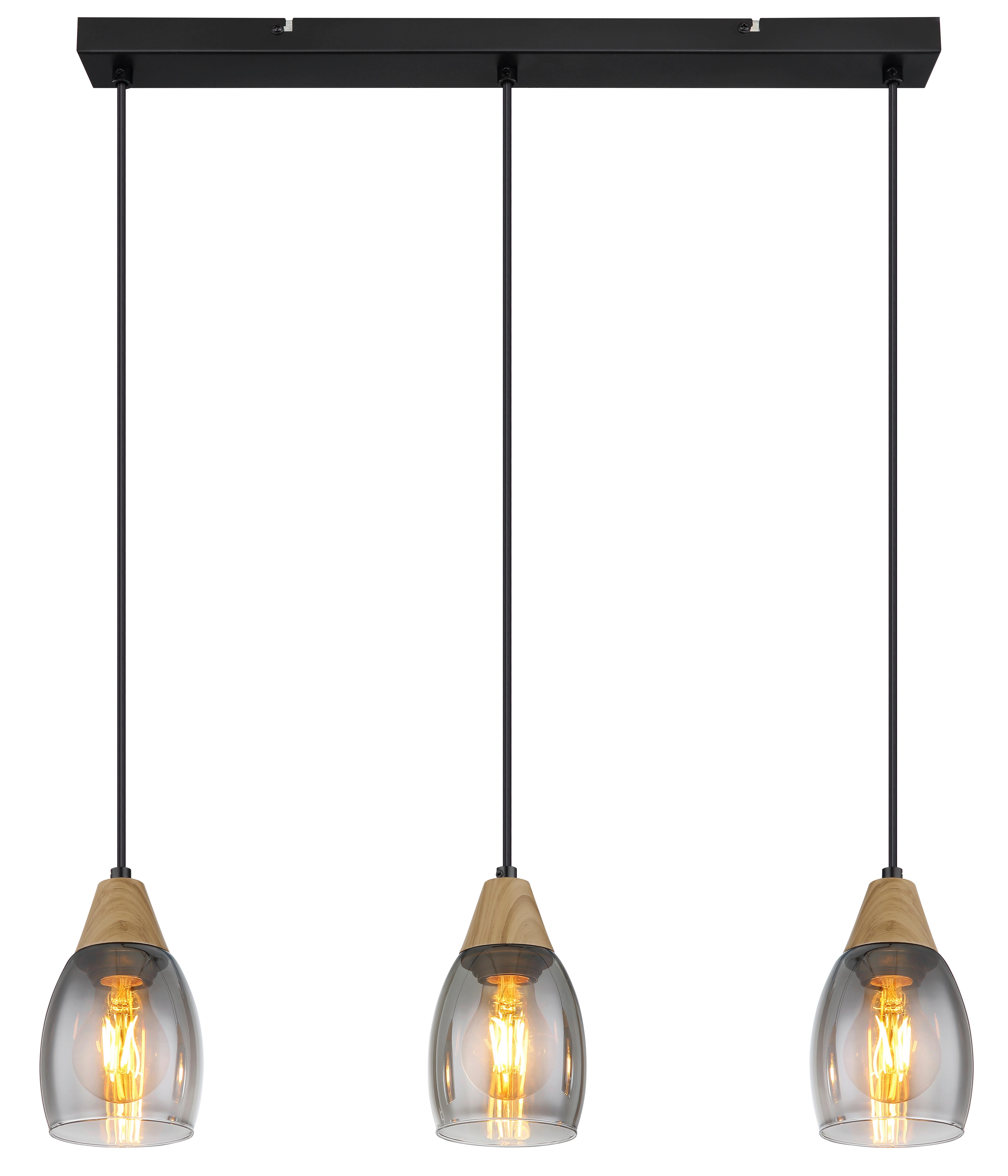 Hängeleuchte Reid Grau/Schwarz max. 15 Watt - Schwarz/Grau, Basics, Glas/Kunststoff (55/10/120cm) - Globo