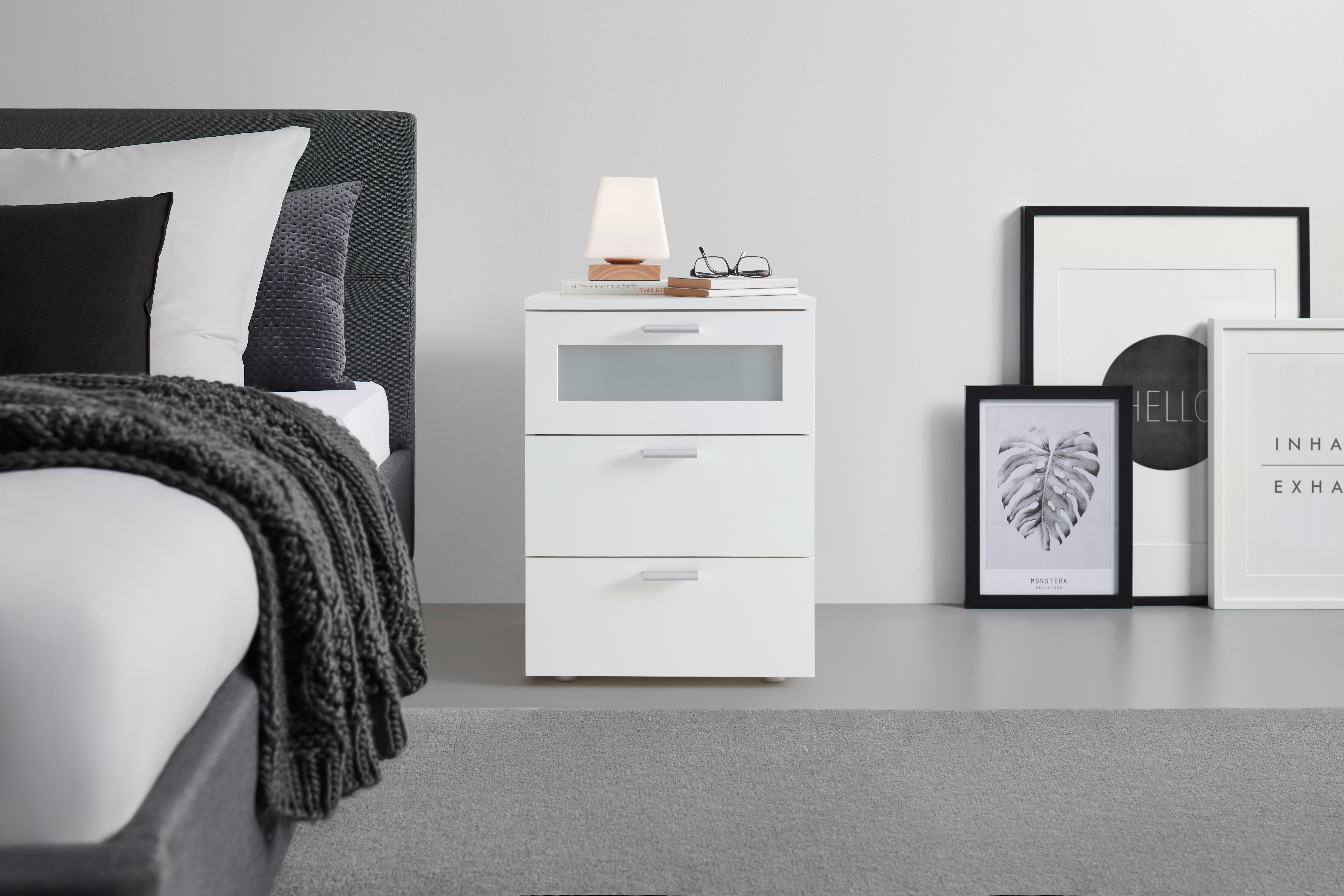 SÄNGBORD XENO - vit/silver, Klassisk, trämaterial/glas (45/60/40cm) - Mömax