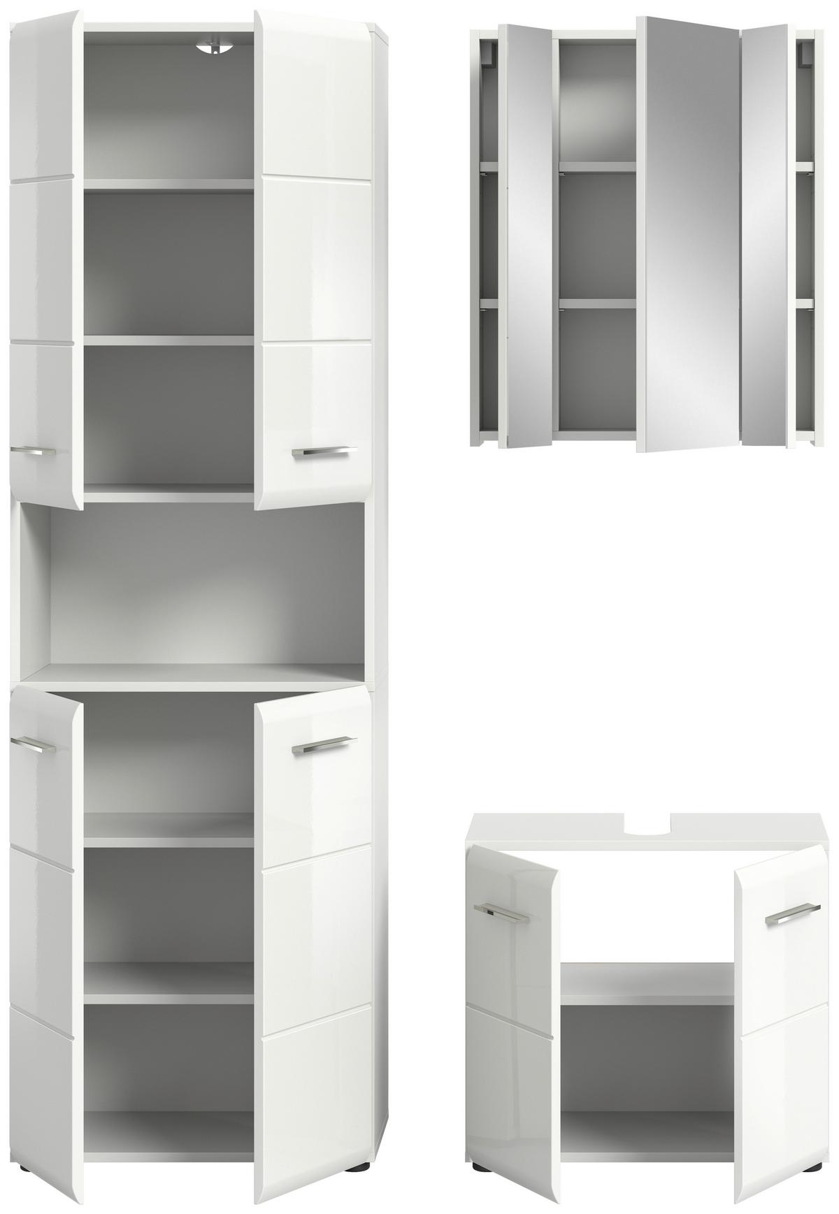 Badezimmer-Set ICE 3-teilig, Weiß Hochglanz - Weiß Hochglanz/Silberfarben, MODERN, Glas/Holzwerkstoff (120cm) - MID.YOU