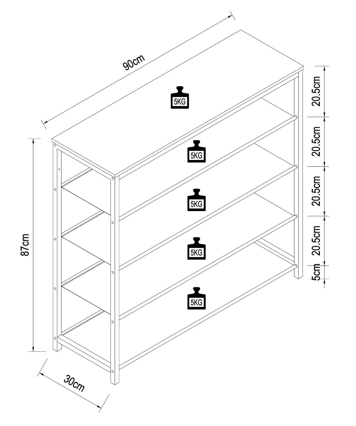 Regal Za Čevlje Taliro 4, Črna, Barva Hrasta - črna/barve medu, Design, kovina/leseni material (90/87/30cm) - MID.YOU