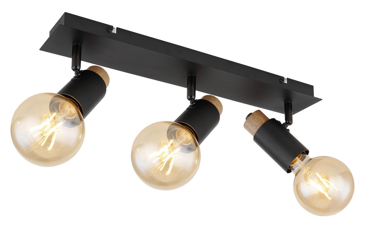 Strahler Matti in Schwarz/Braun max. 40 Watt - Dunkelbraun/Schwarz, Design, Holz/Metall (48,5/8/14,5cm) - Globo