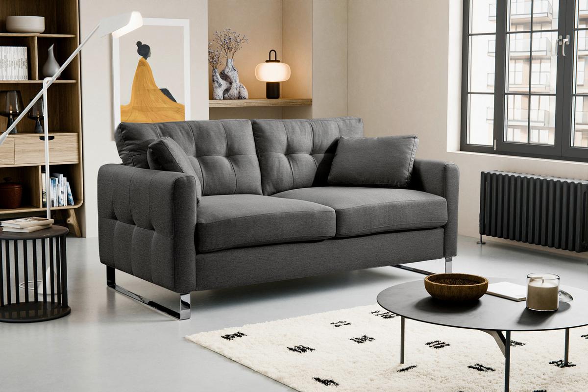 2-Sitzer-Sofa Hera Grau - Chromfarben/Grau, Basics, Holz/Textil (172/92/94cm) - MID.YOU