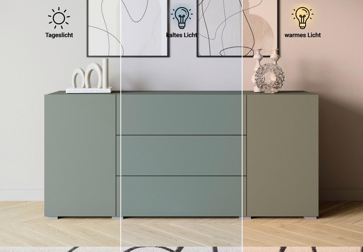 Sideboard 150cm Berlin 150 Salbeigrün - Salbeigrün/Grau, Design, Holzwerkstoff/Kunststoff (150/68/38,5cm) - P & B