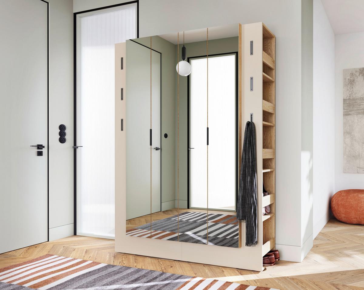 Dulap pentru hol SARINA - cașmir/culoare lemn stejar, Trend, sticlă/material pe bază de lemn (76/201,5/37cm) - Modern Living