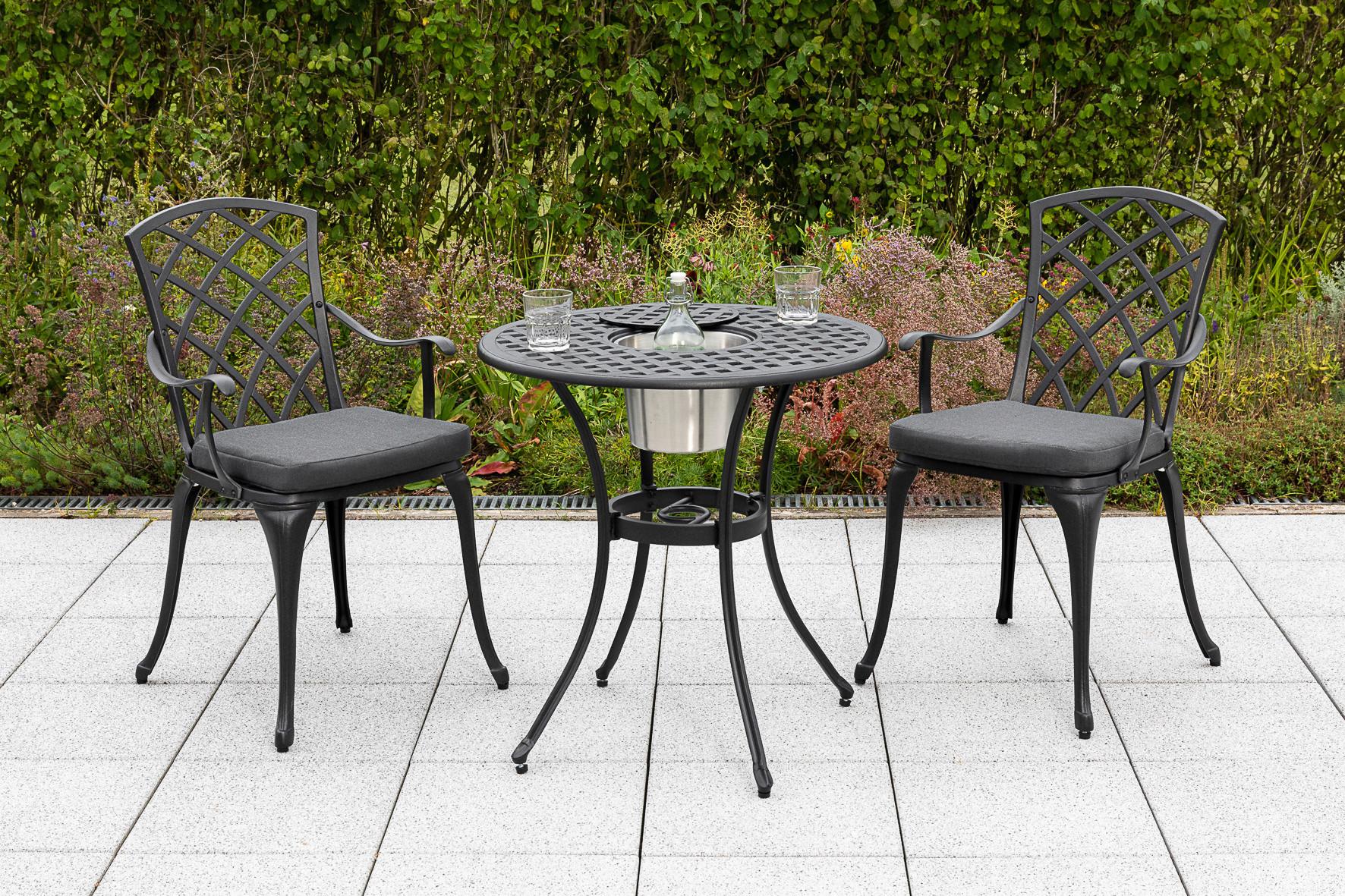 BALKONSET RHODOS - Graphitfarben/Grau, MODERN, Textil/Metall - Gardenson