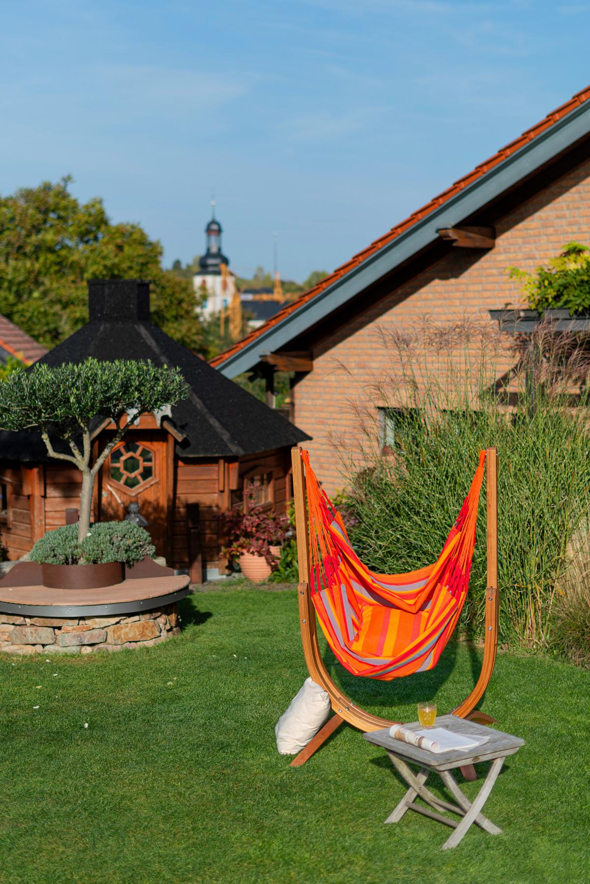 Hängematte Hammock Echtholz Gelb/Grau/Naturfarben - Eukalyptusholzfarben/Gelb, KONVENTIONELL, Holz/Textil (100/152/92cm) - La Siesta