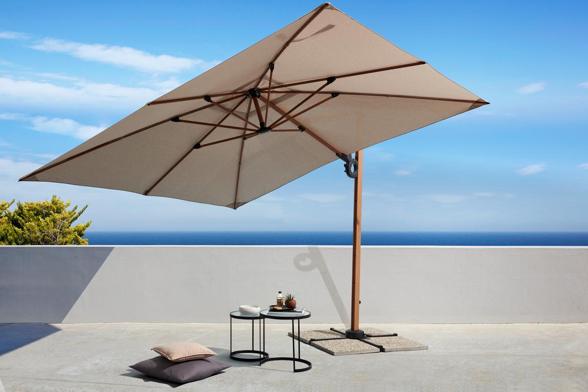 Ampelschirm Elian in Natur/Schwarz - Beige/Schwarz, Modern, Kunststoff/Textil (300/250/300cm) - Premium Living