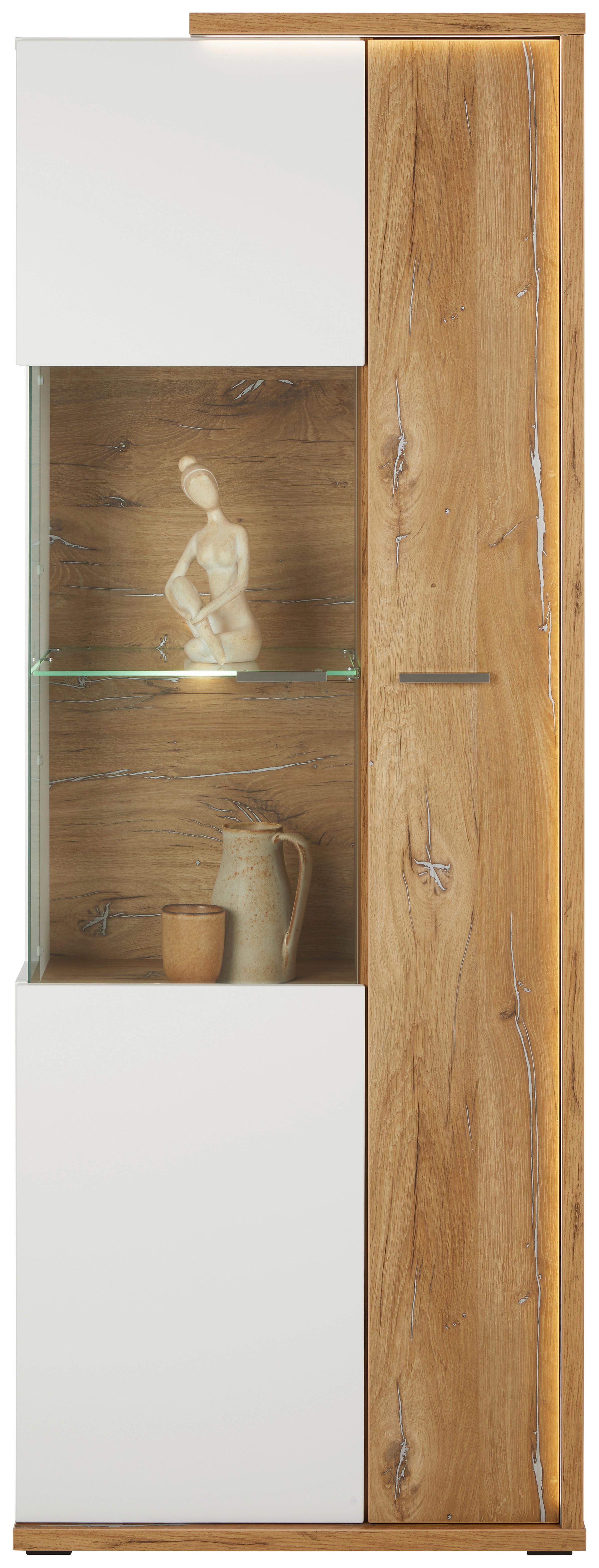 Vitrine Ambiente in Weiß/Eichefarben - MODERN, Glas/Holzwerkstoff (73,5/199,1/43,6cm) - Mömax
