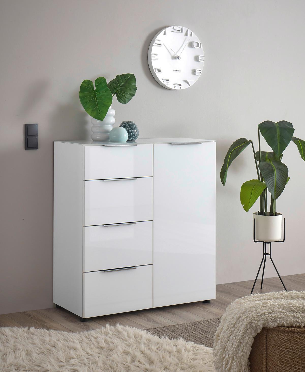 Kommode Siena Weiss - Chromfarben/Weiss, Modern, Glas/Holzwerkstoff (90/99/40cm) - Mömax