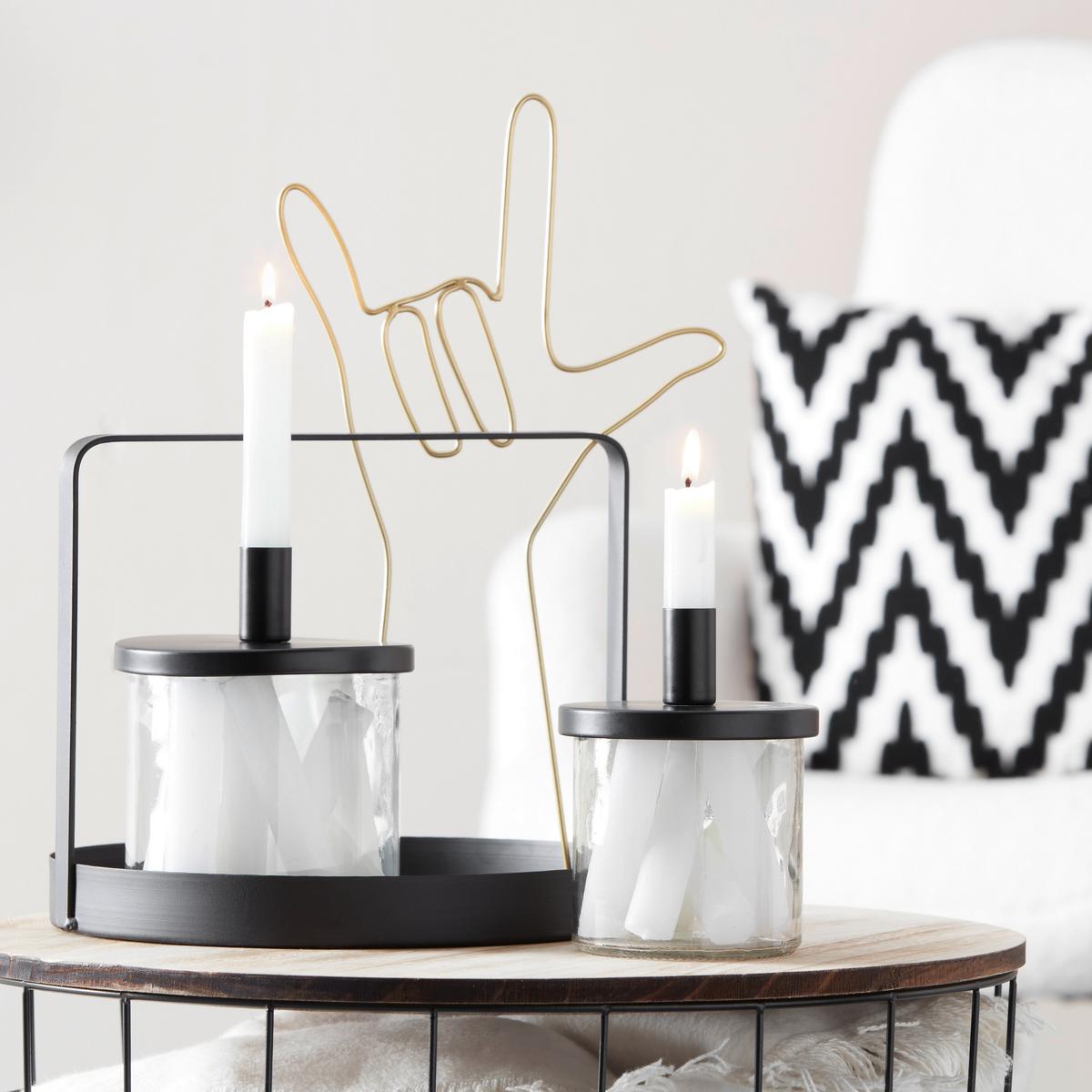 ŚWIECZNIK ELENA -PAZ- - czarny, Modern, metal/szkło (10,5/14cm)