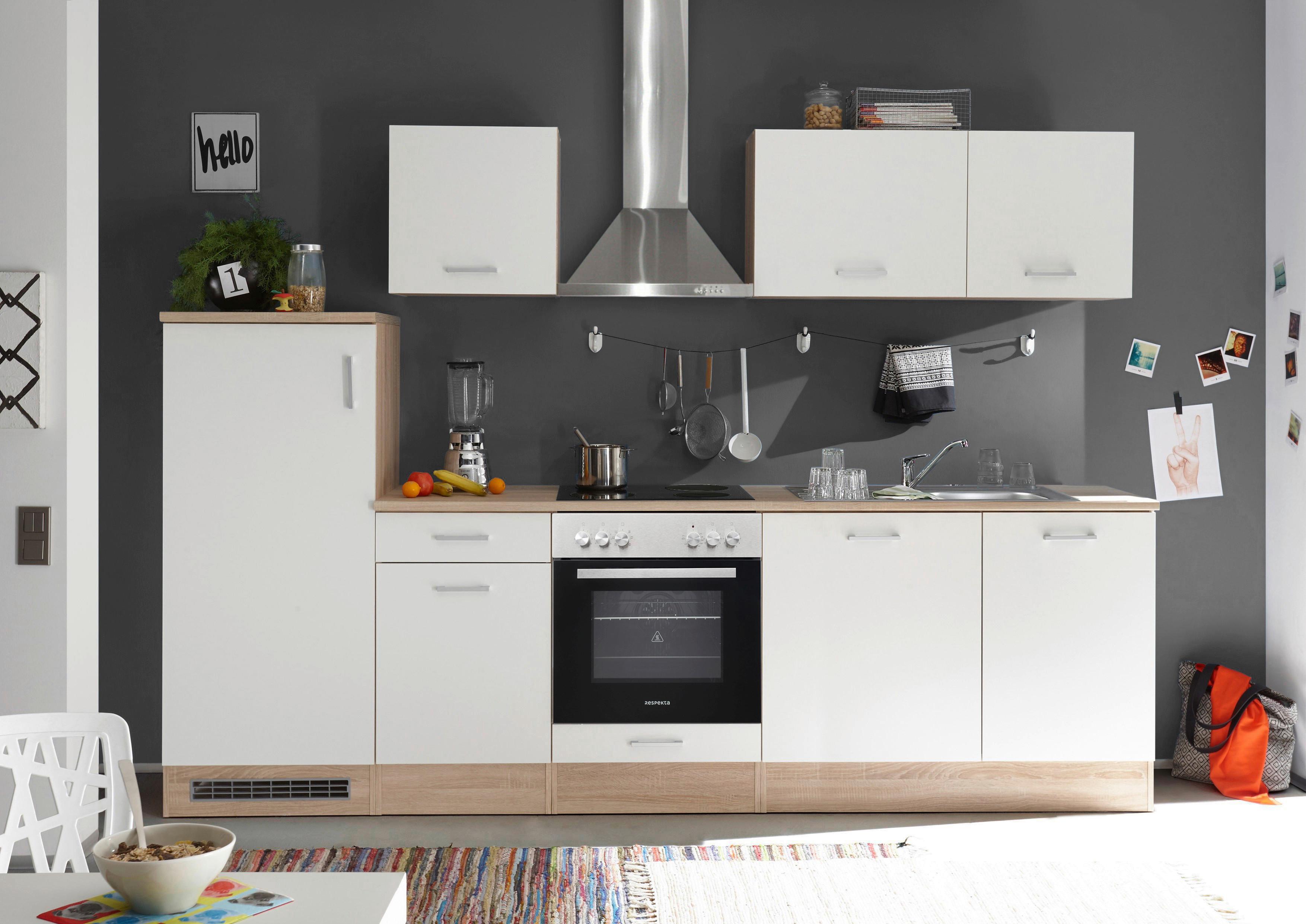 Küchenblock Petunia Weiß/Eiche ohne Geräte B: ca 280 cm - Wildeiche/Eichefarben, Basics, Holzwerkstoff/Kunststoff (280cm) - Respekta