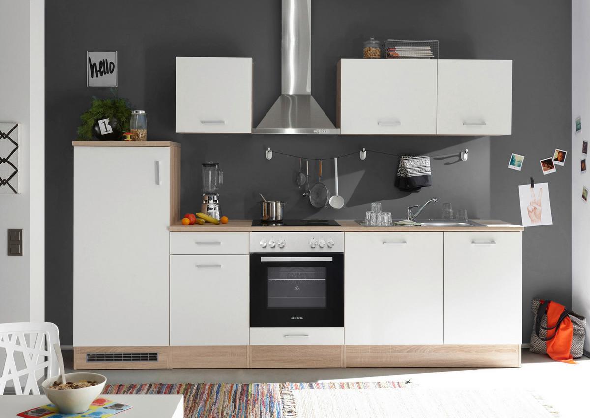 Küchenblock Petunia Weiß/Eiche ohne Geräte B: ca 280 cm - Wildeiche/Eichefarben, Basics, Holzwerkstoff/Kunststoff (280cm) - Respekta