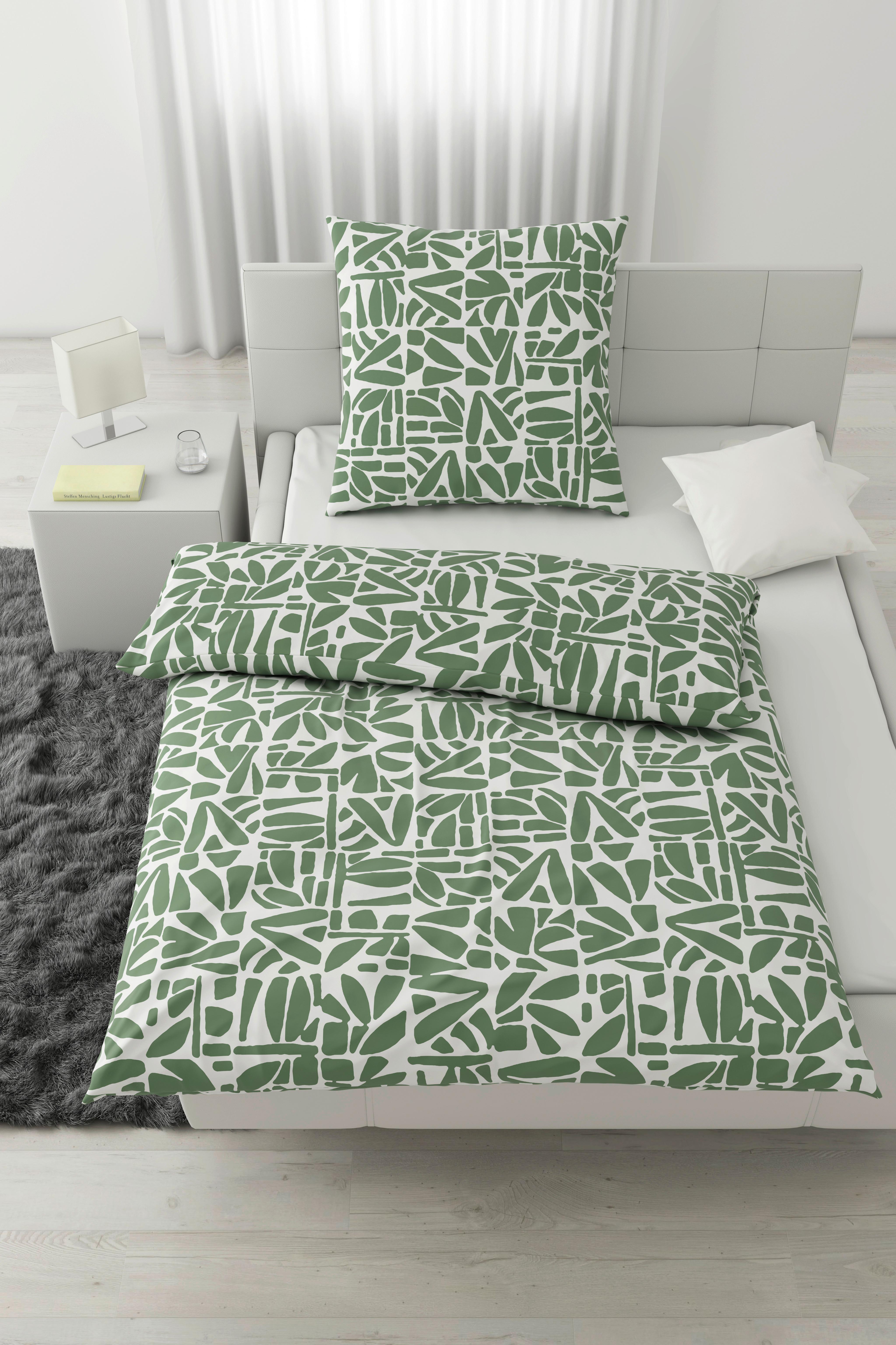 Bettwäsche Britta Grün/Weiß ca. 135x200cm - Weiß/Grün, MODERN, Textil (135/200cm) - Mömax