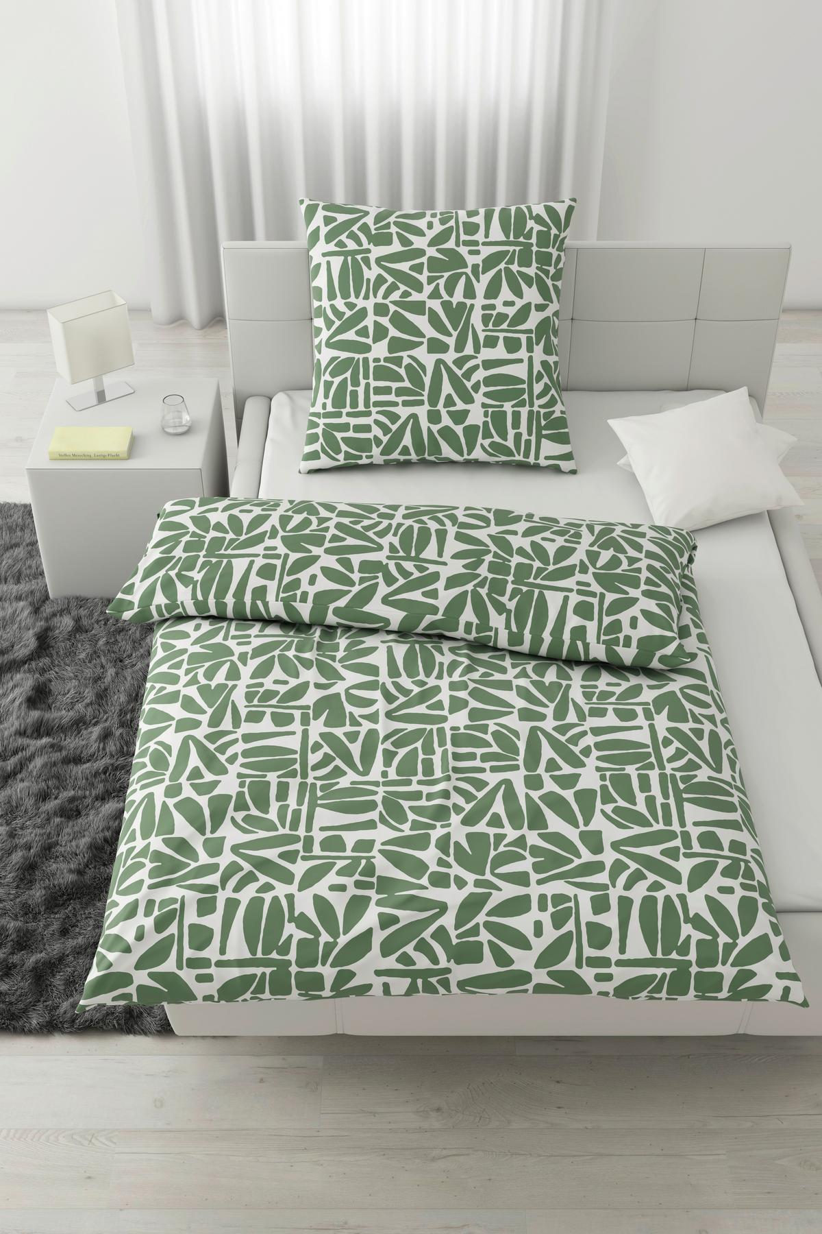 Bettwäsche Britta Grün/Weiß ca. 135x200cm - Weiß/Grün, MODERN, Textil (135/200cm) - Mömax