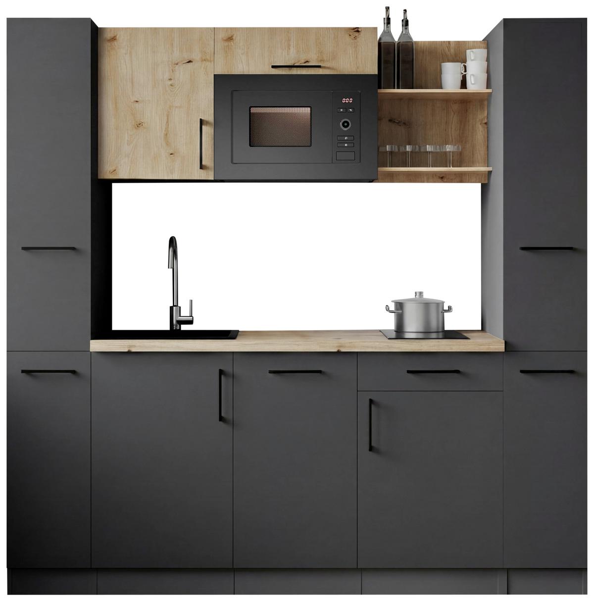 Küchenblock Oliver m. Geräten Grau - Eiche Artisan/Grau, Trend, Holzwerkstoff/Metall (205cm) - Respekta