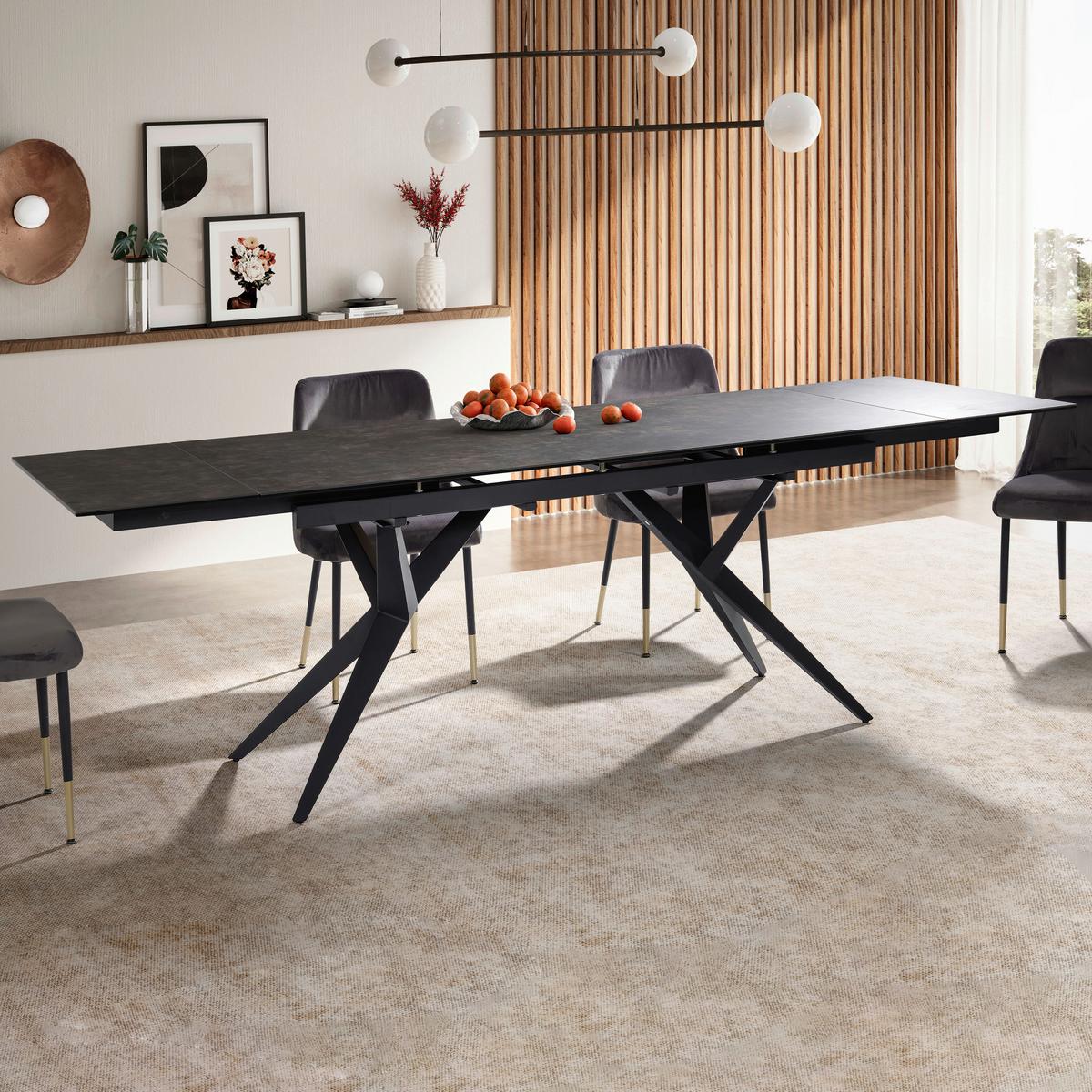 Raztegljiva Jedilna Miza Marble, Keramika, 180-260x95cm - črna, Design, kovina/keramika (180/95/76cm) - MID.YOU