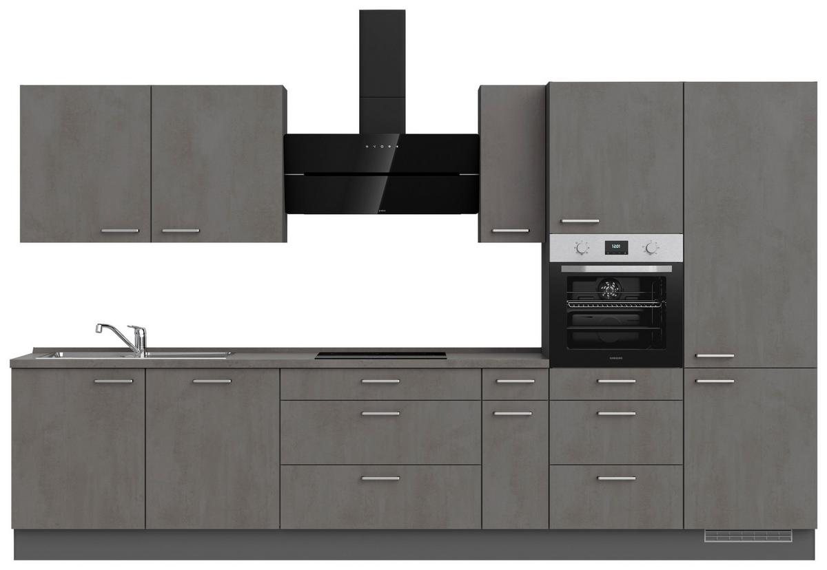 Küchenblock Riva High m. Geräten Schieferfarben - Schieferfarben/Edelstahlfarben, MODERN, Holzwerkstoff/Metall (360cm) - Nobilia