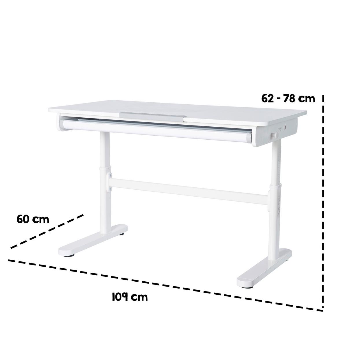 Íróasztal Állítható Magasságú Smart Grow - fehér, Modern, faalapú anyag/fém (109,5/62-78/60cm) - Roba