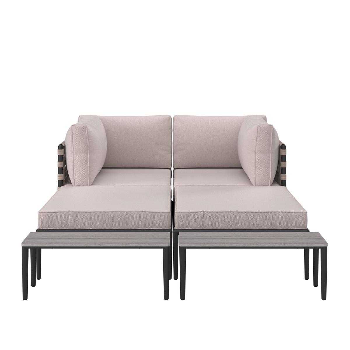 Loungegarnitur Enja Hellgrau Metall/Outdoorstoff +Abdeckung - Hellgrau/Schwarz, MODERN, Kunststoff/Textil (104/60/70cm) - Bessagi Garden