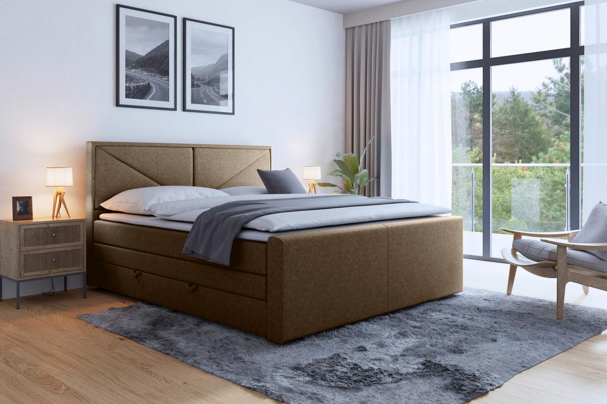 Boxspringbett Lima ca. 180x200 cm Beige - Beige/Schwarz, MODERN, Holz/Kunststoff (180/200cm) - MID.YOU