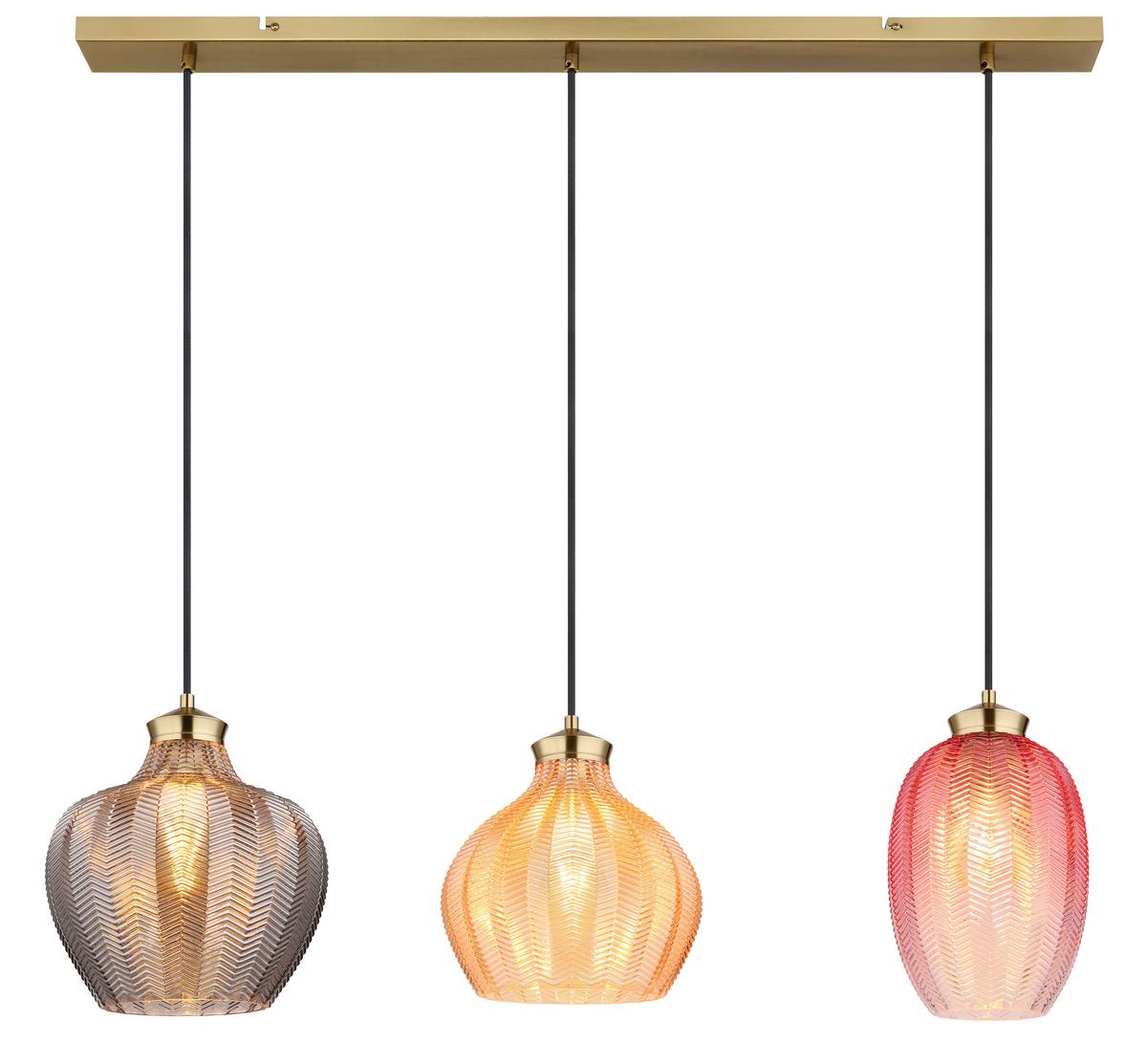 HÄNGELEUCHTE 15898-3H - Goldfarben/Multicolor, Basics, Glas/Metall (90/25/120cm) - Globo