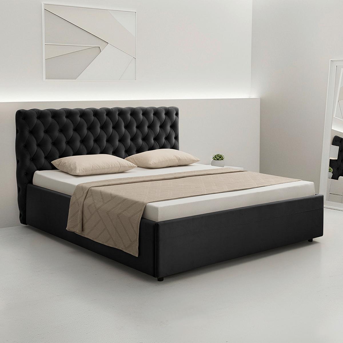 Polsterbett Katar Schwarz ca. 160x200cm - Schwarz, KONVENTIONELL, Textil (160/200cm) - Mömax