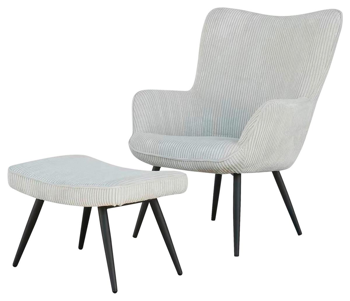 Sesselset Uta Elfenbein Cord - Elfenbein/Schwarz, Basics, Textil/Metall - MID.YOU