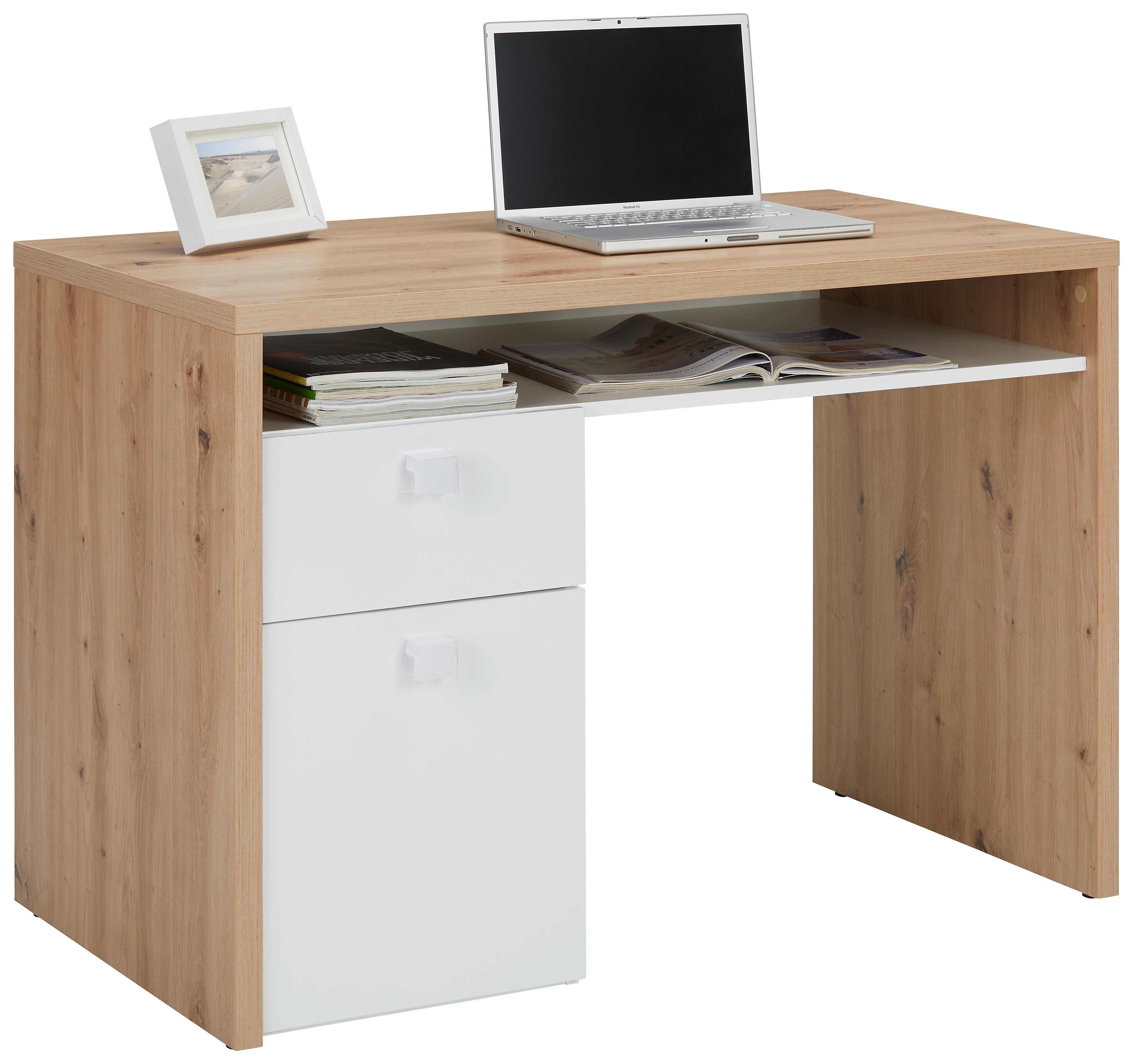 SKRIVBORD LAGO - vit/ekfärgad, Modern, trämaterial/plast (110/76,5/60cm) - Mömax