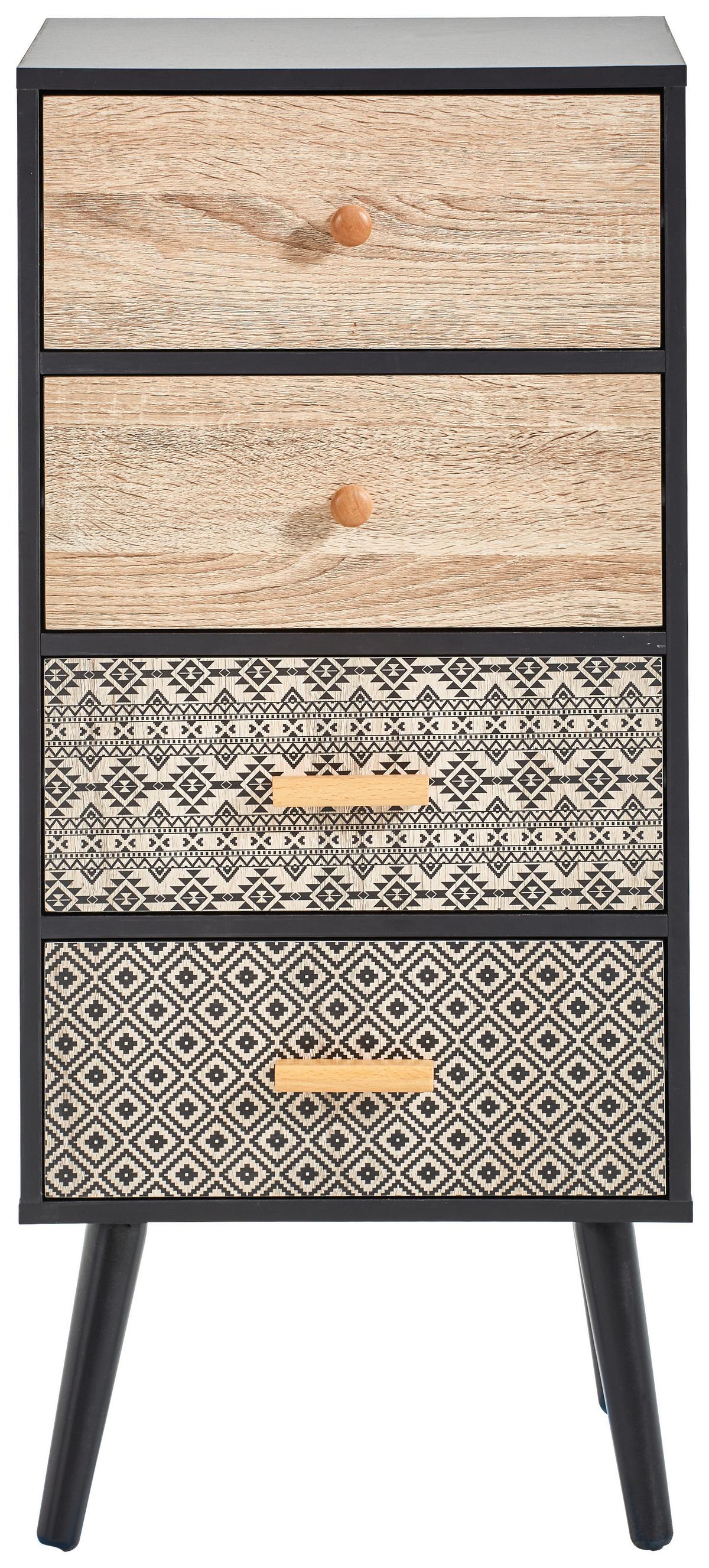 KOMODA TRIBALB - kolor naturalny/czarny, Trend, materiał drewnopochodny/drewno (38/84,7/29cm) - Carryhome