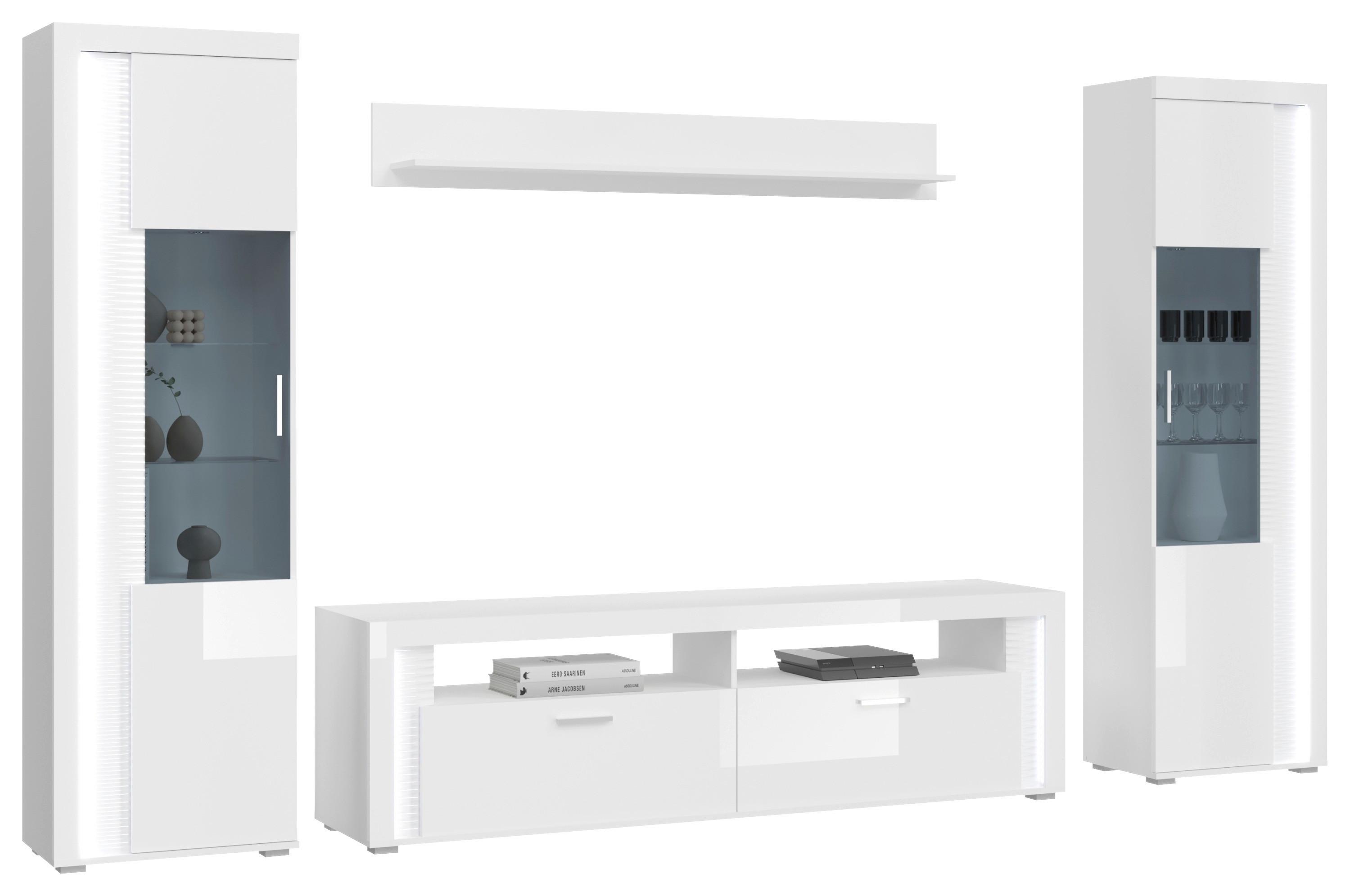 Ansamblu mobilier camera de zi SKYLIGHT - alb lucios intens, Design, material pe bază de lemn (351/202/46cm) - Modern Living