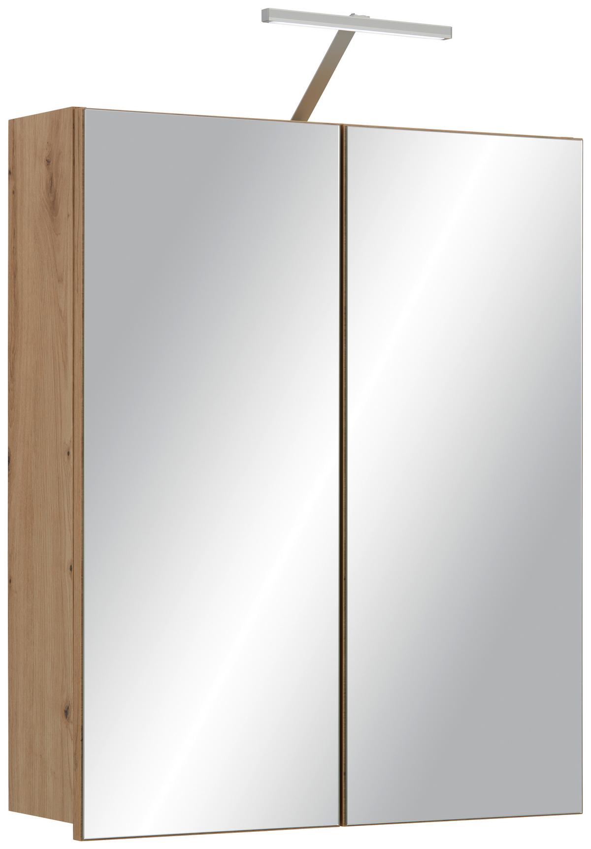Dulap cu oglindă Calvi - culoare lemn stejar, Modern, sticlă/material pe bază de lemn (60/73/17,5cm) - Mömax