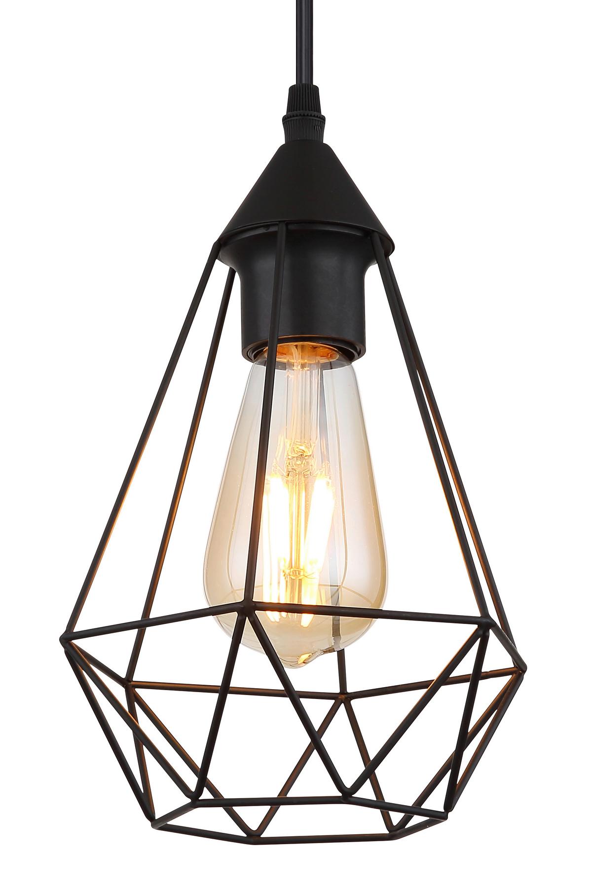 Hängeleuchte Zachary Schwarz max. 60 Watt - Schwarz, Design, Metall (17/120cm) - Globo