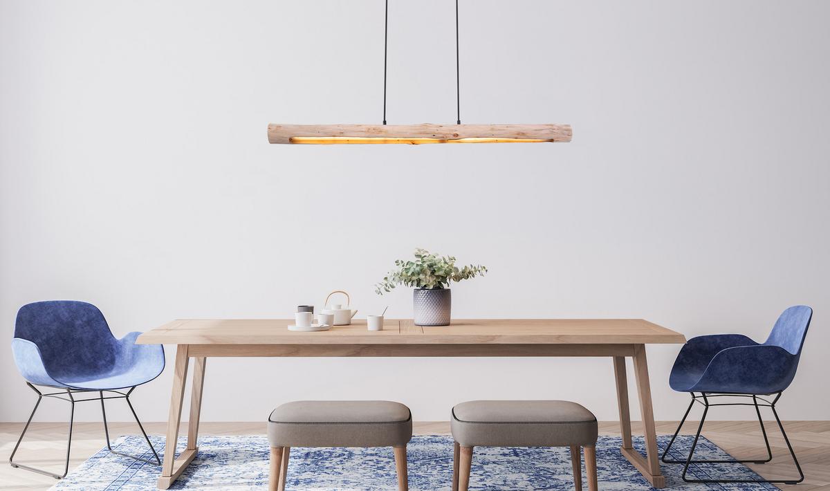 Hängeleuchte Mella in Naturfarben max. 20 Watt - Schwarz/Naturfarben, Basics, Holz/Metall (120/7/150cm) - Globo