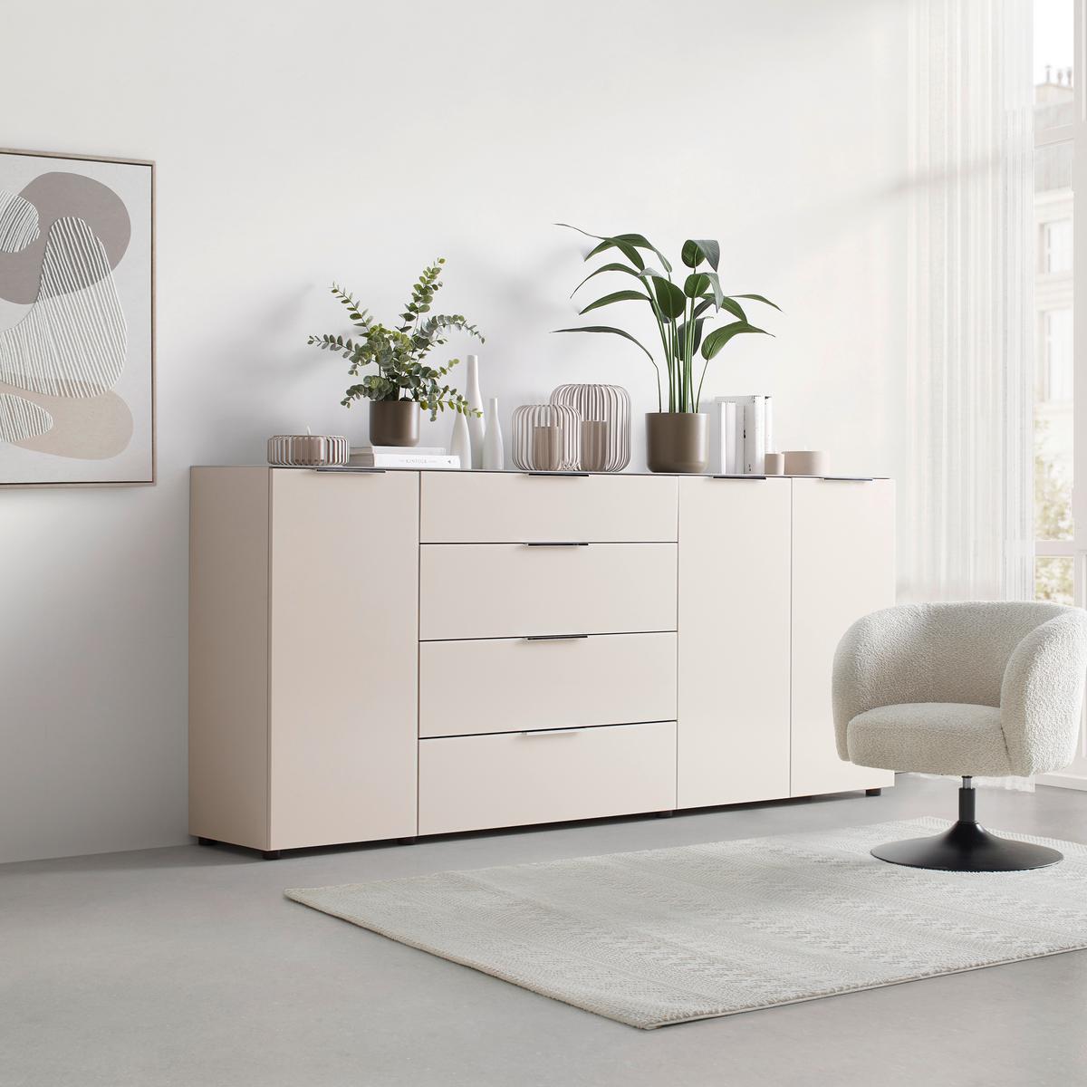 Sideboard Siena Kaschmirfarben - Chromfarben/Kaschmir, MODERN, Glas/Holzwerkstoff (226/99/40cm) - Mömax