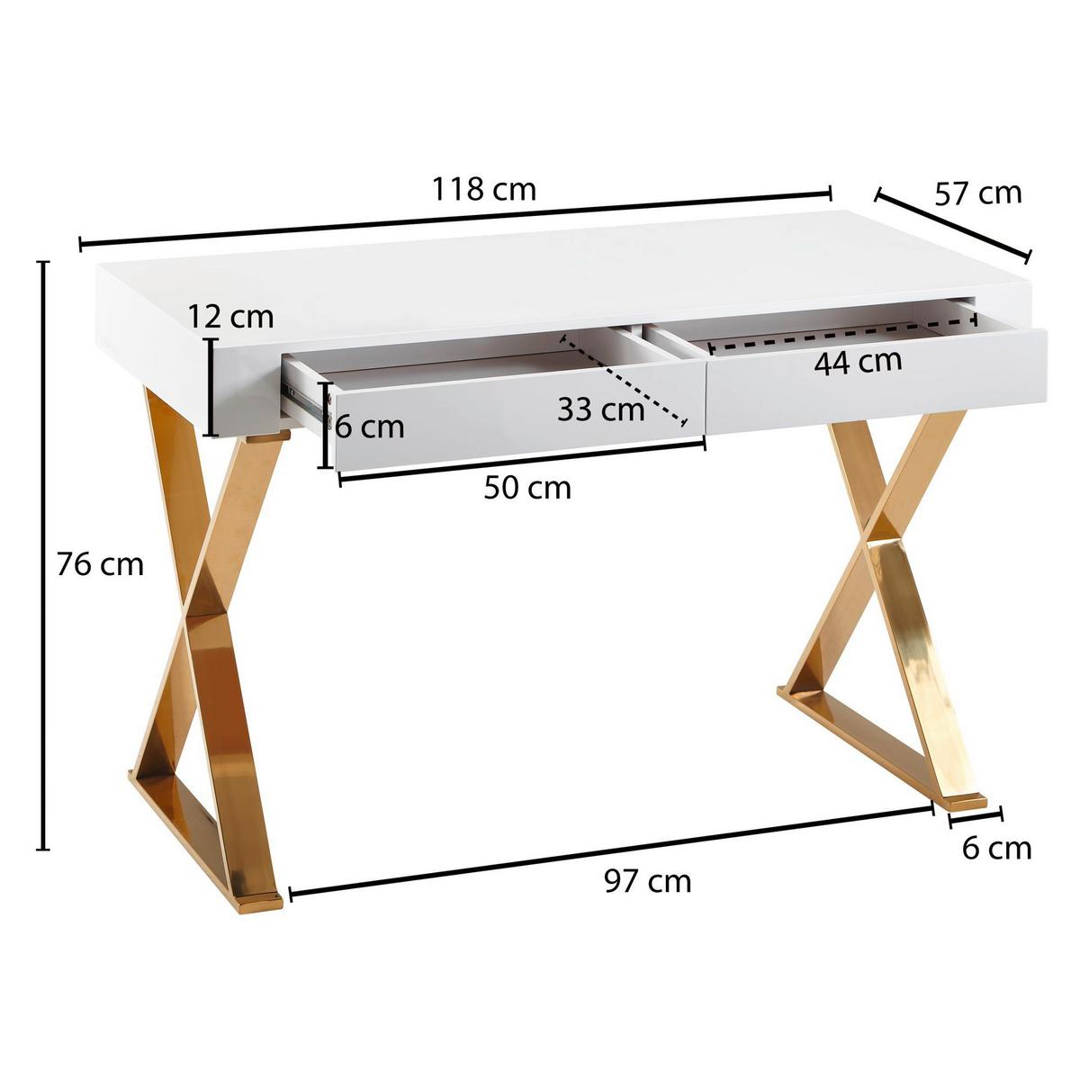 Pisalna Miza Wl6.314 - zlate barve/bela, Moderno, kovina/leseni material (118/57/76cm) - MID.YOU