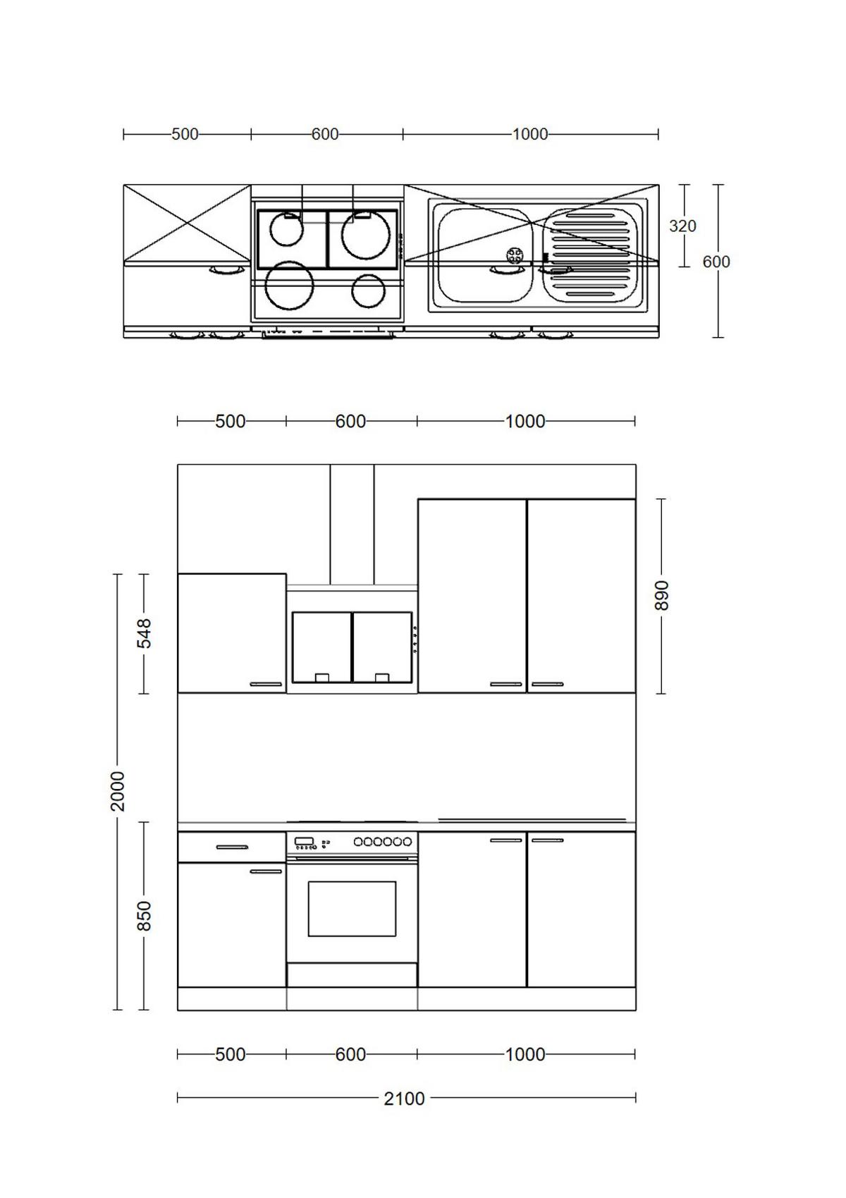 Küchenblock "Nano" , Buche - Edelstahlfarben/Beige, MODERN, Holzwerkstoff/Kunststoff (210cm) - FlexWell