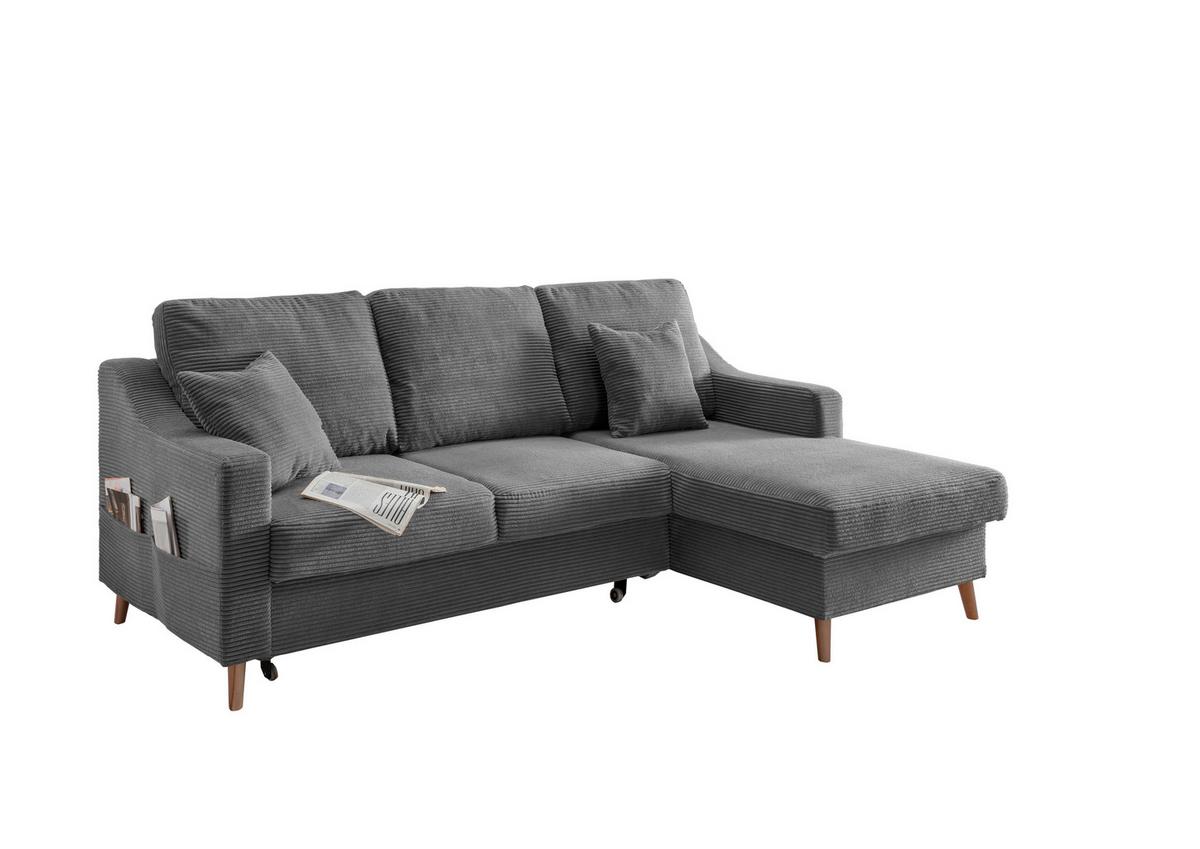Ecksofa VALENTINA Cord ca. 228x150 cm Grau - Naturfarben/Grau, Design, Holz/Textil (228/150cm) - P & B