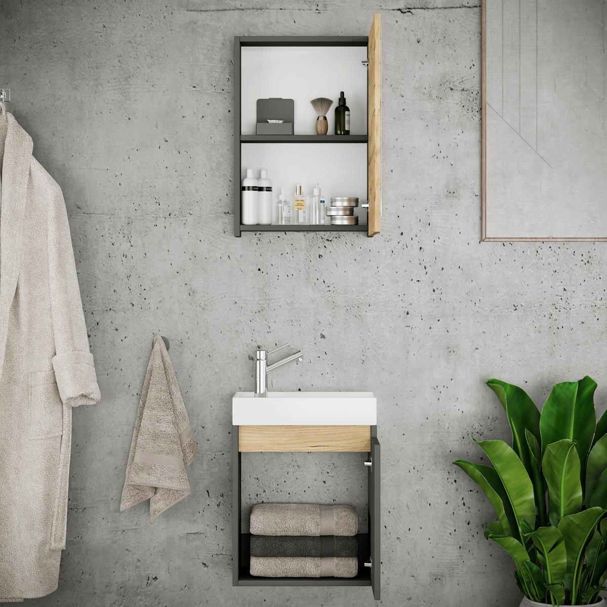 Gästebad Cosila - Honigeiche/Anthrazit, Trend, Keramik/Holzwerkstoff (41cm) - MID.YOU