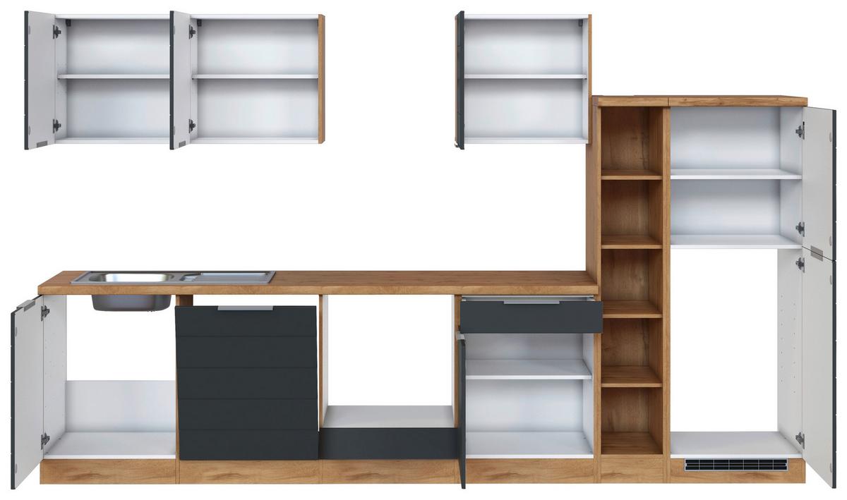 Küchenblock Florenz ohne Geräte ca. 330 cm Grau/Eiche - Eiche Wotan/Grau, Design, Holzwerkstoff/Metall (330cm) - Held